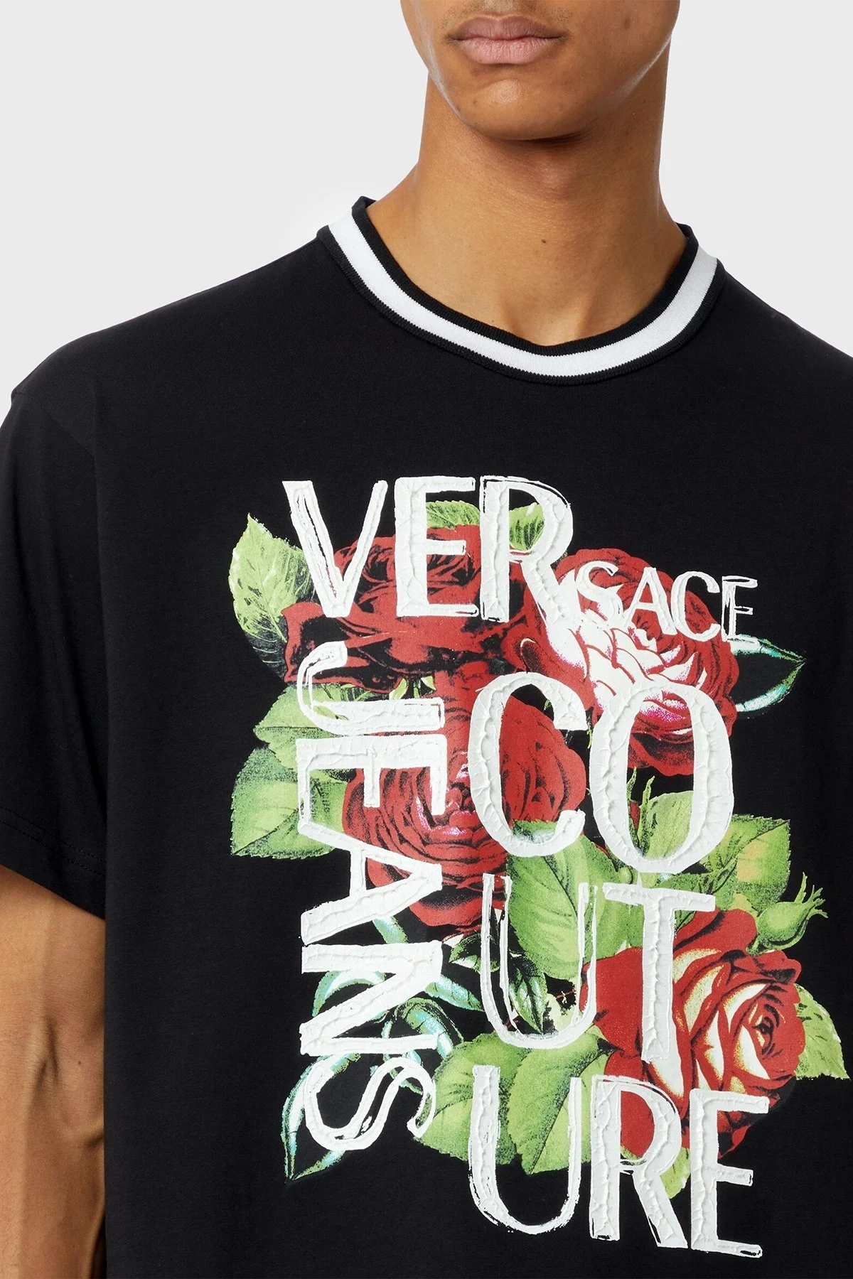 Versace Jeans Couture Pamuklu Bisiklet Yaka Erkek T Shirt 74GAHF03 CJ03F 899 SİYAH - 4