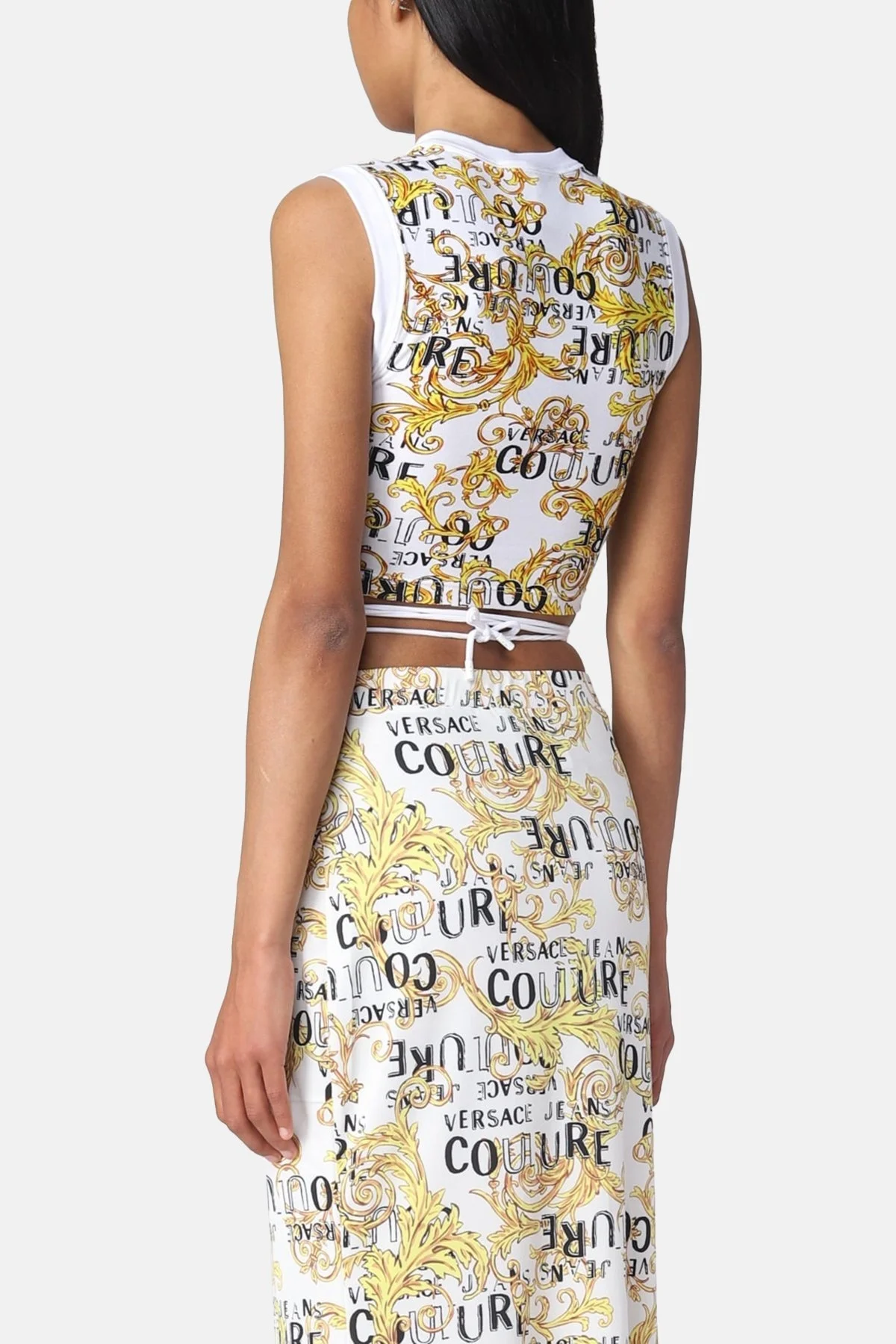 Versace Jeans Couture Pamuklu Bisiklet Yaka Fitted Vücuda Oturan Bayan Top 74HAM603 JS160 G03 BEYAZ - 3