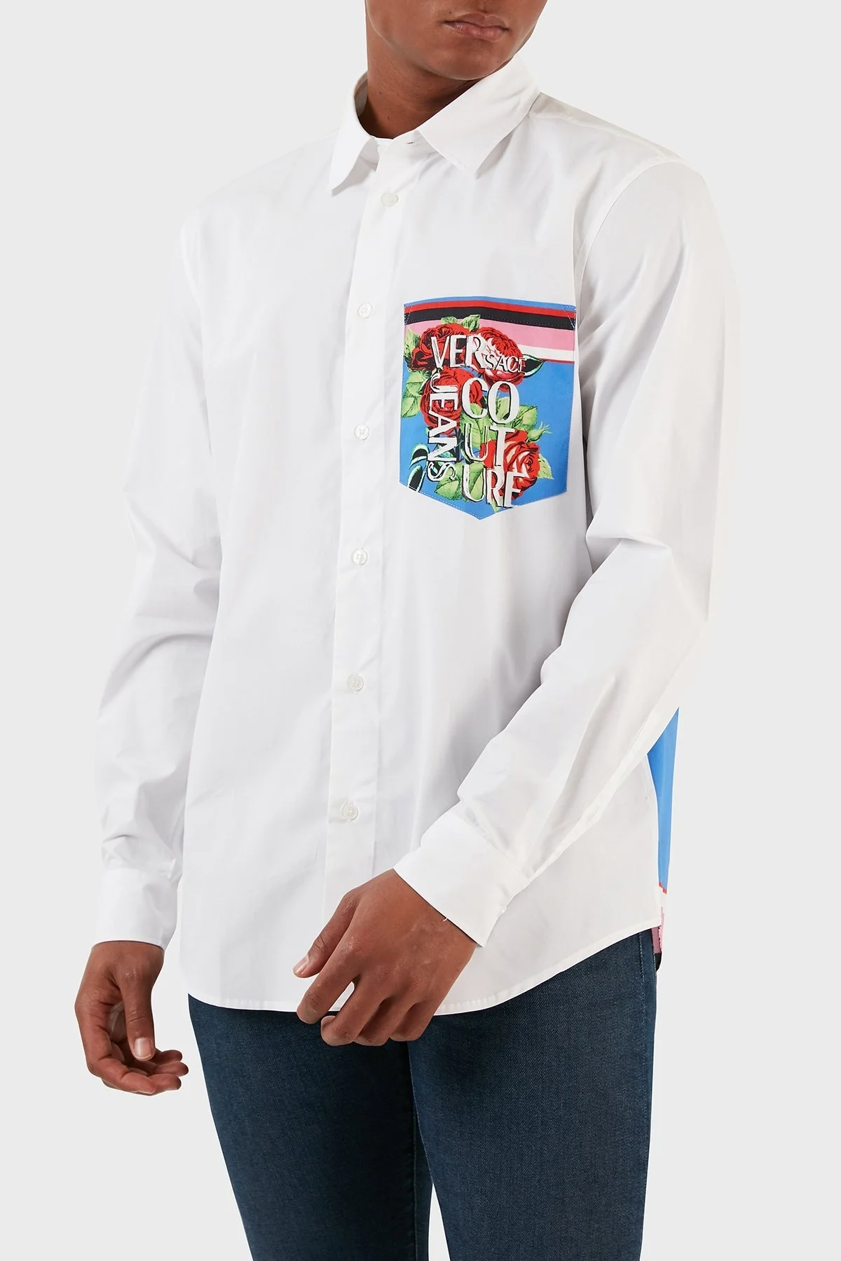 Versace Jeans Couture Pamuklu Desenli Slim Fit Erkek Gömlek 74GAL2RR N0132 003 BEYAZ - 8