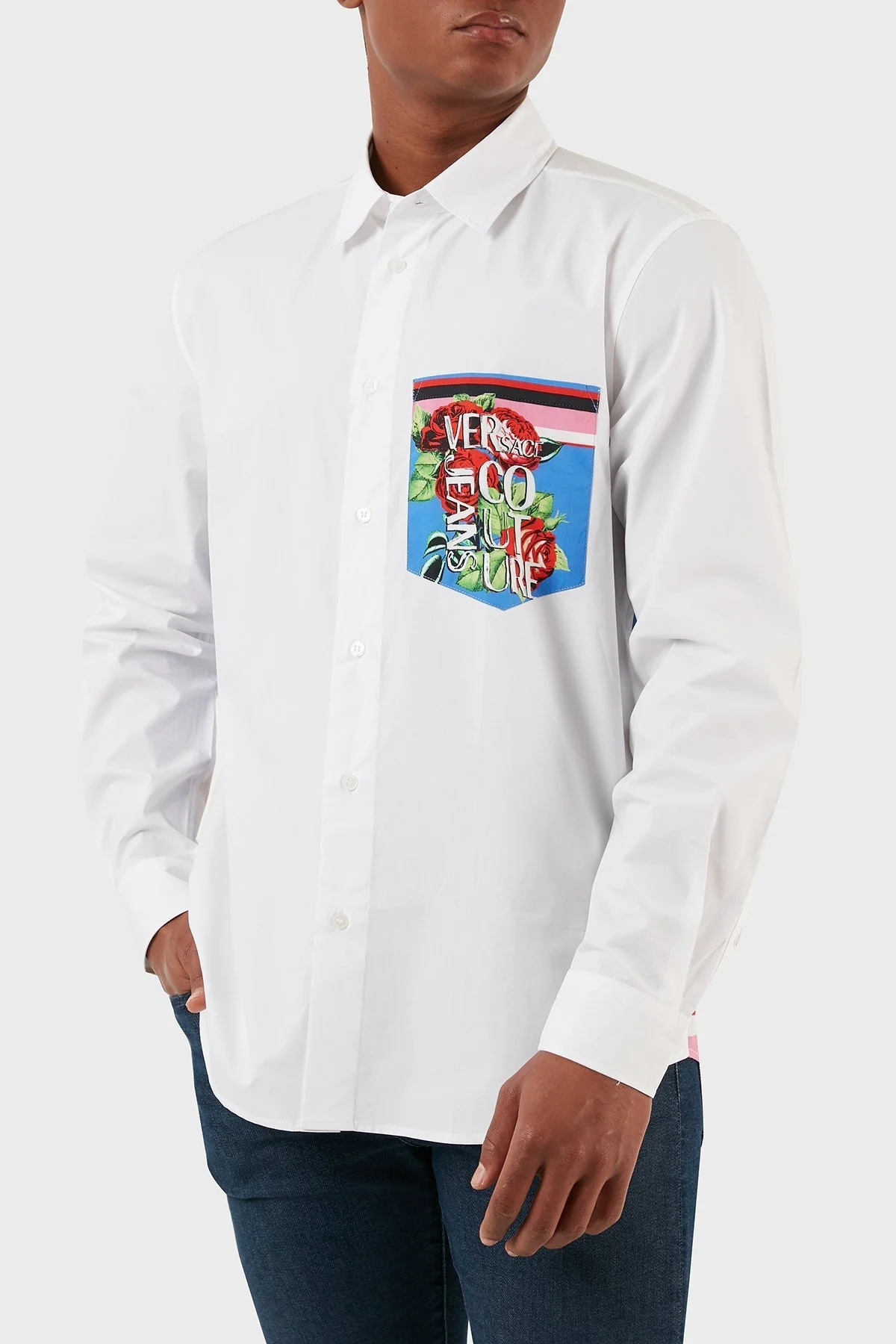 Versace Jeans Couture Pamuklu Desenli Slim Fit Erkek Gömlek 74GAL2RR N0132 003 BEYAZ - 12