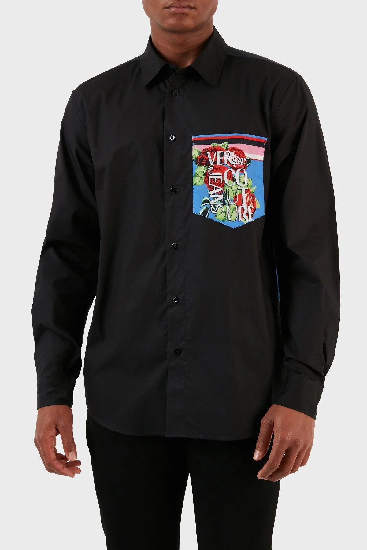 Versace Jeans Couture Pamuklu Desenli Slim Fit Erkek Gömlek 74GAL2RR N0132 899 SİYAH - 1