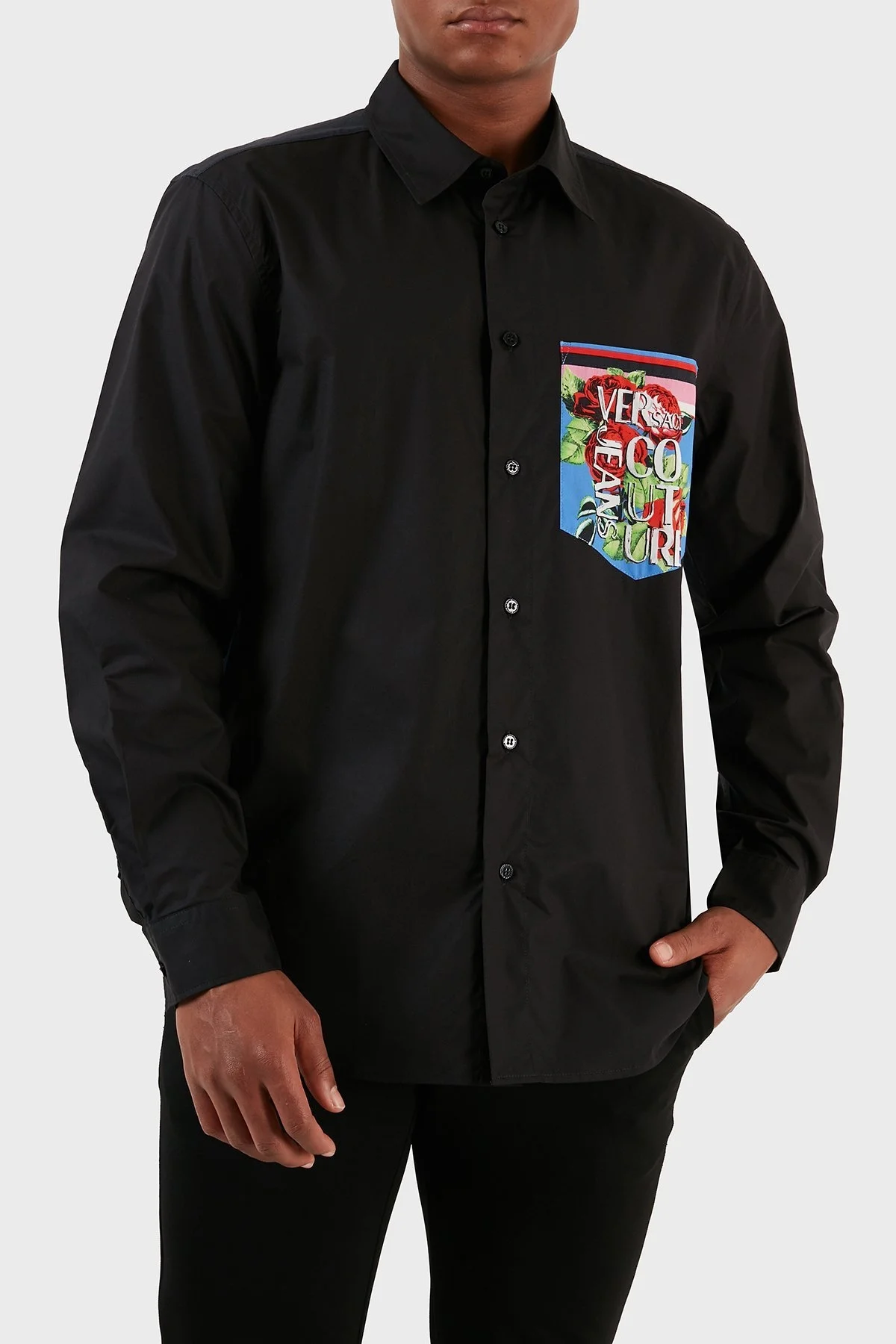 Versace Jeans Couture Pamuklu Desenli Slim Fit Erkek Gömlek 74GAL2RR N0132 899 SİYAH - 4