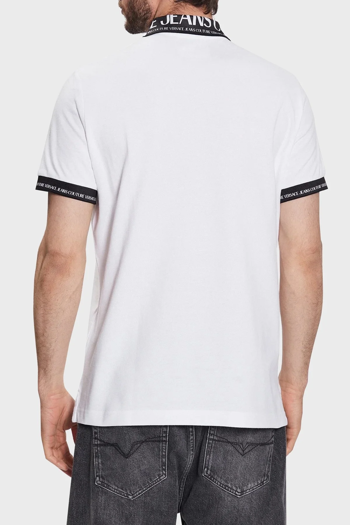 Versace Jeans Couture Pamuklu Düğmeli Erkek Polo Yaka T Shirt 74GAGT02 CJ01T 003 BEYAZ - 2