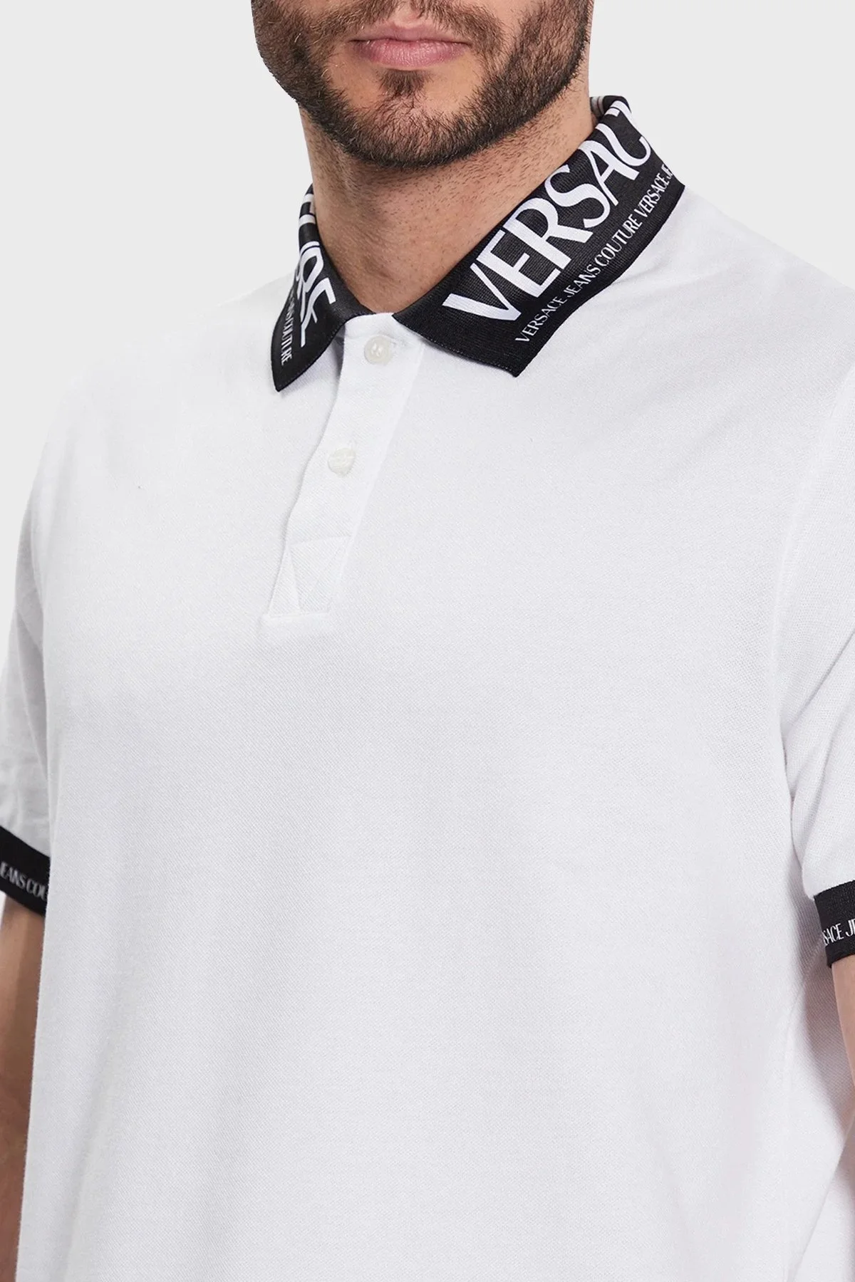 Versace Jeans Couture Pamuklu Düğmeli Erkek Polo Yaka T Shirt 74GAGT02 CJ01T 003 BEYAZ - 3
