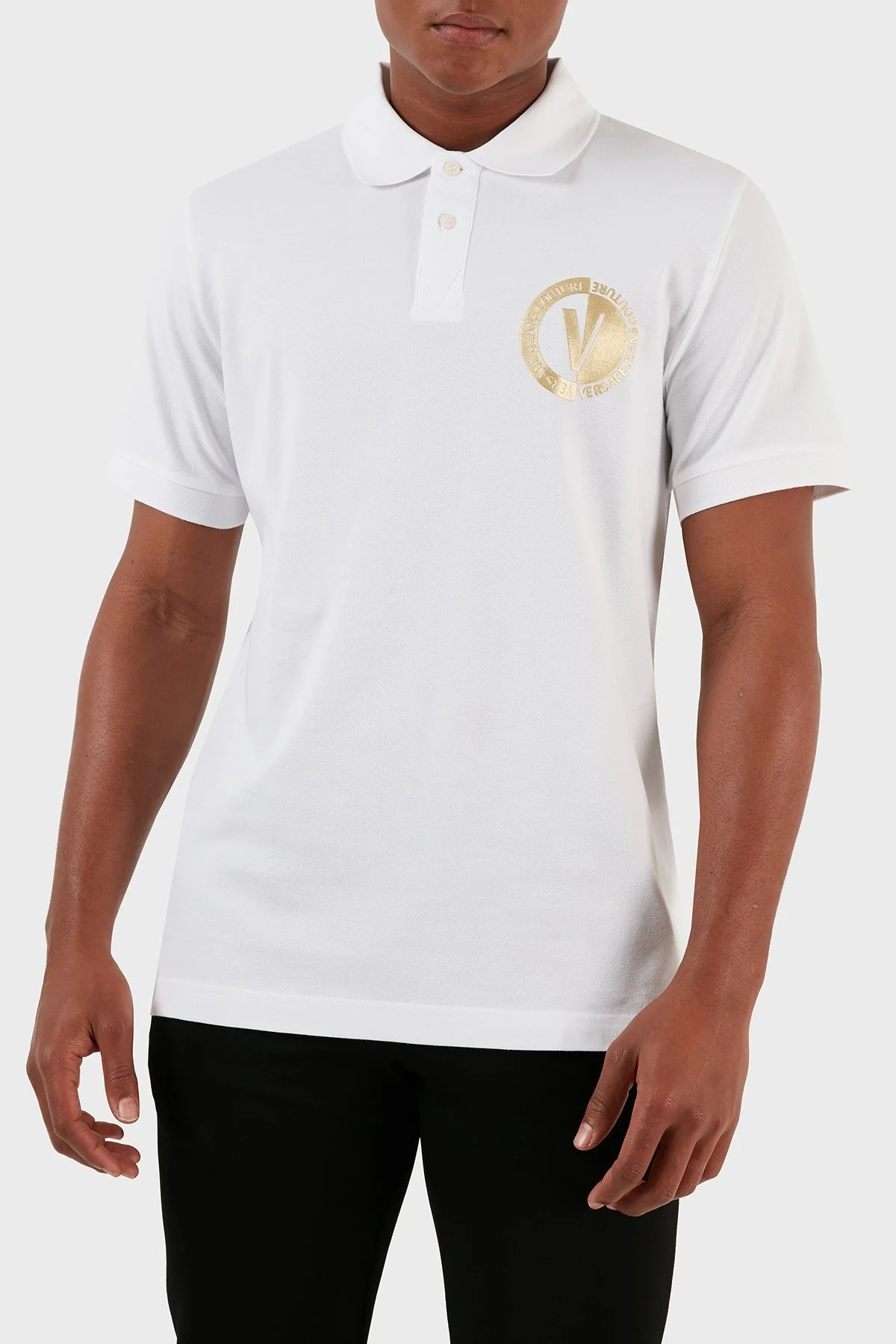 Versace Jeans Couture Pamuklu Düğmeli Erkek Polo Yaka T Shirt 74GAGT10 CJ01T G03 BEYAZ - 1