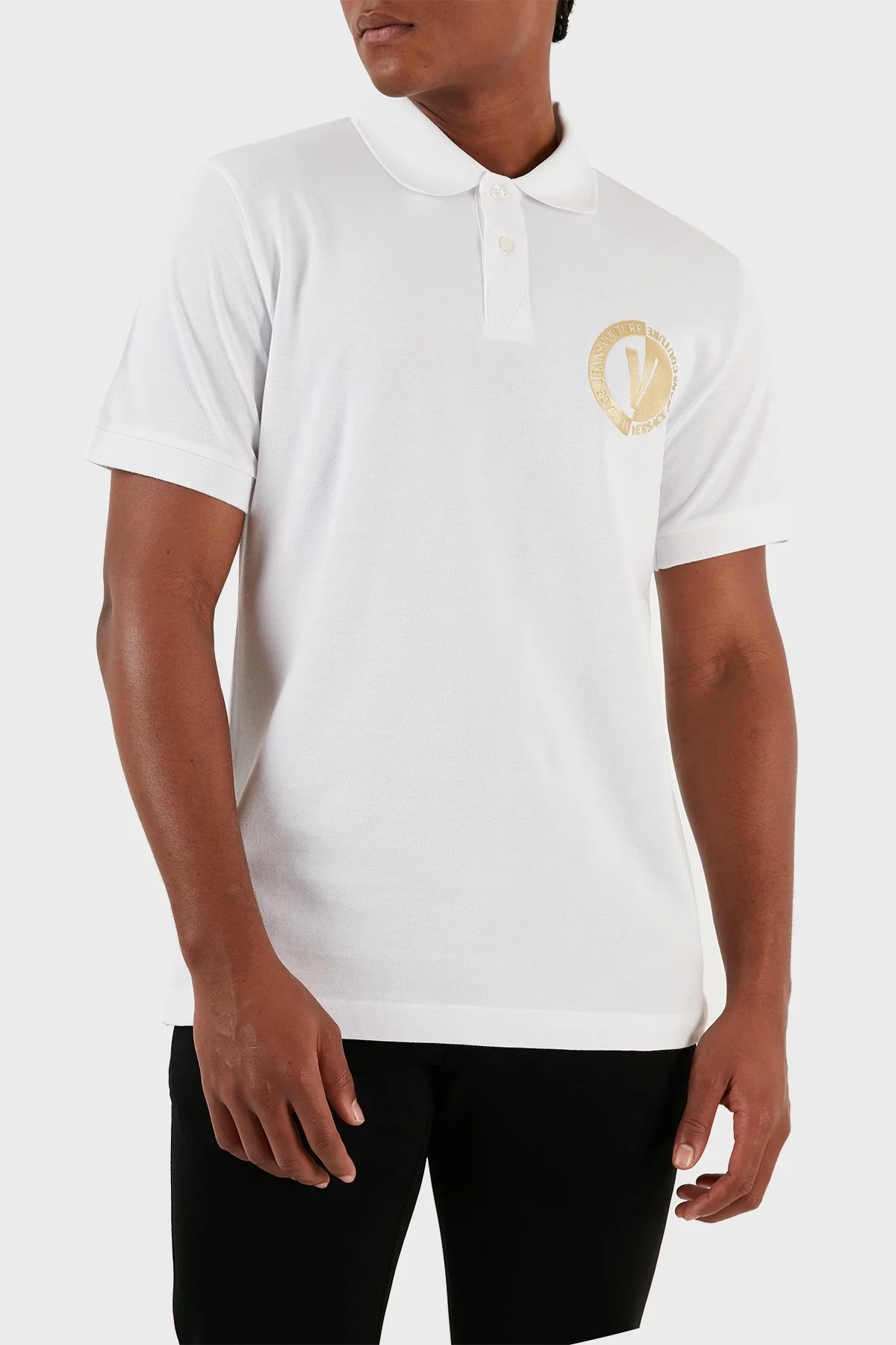 Versace Jeans Couture Pamuklu Düğmeli Erkek Polo Yaka T Shirt 74GAGT10 CJ01T G03 BEYAZ - 3