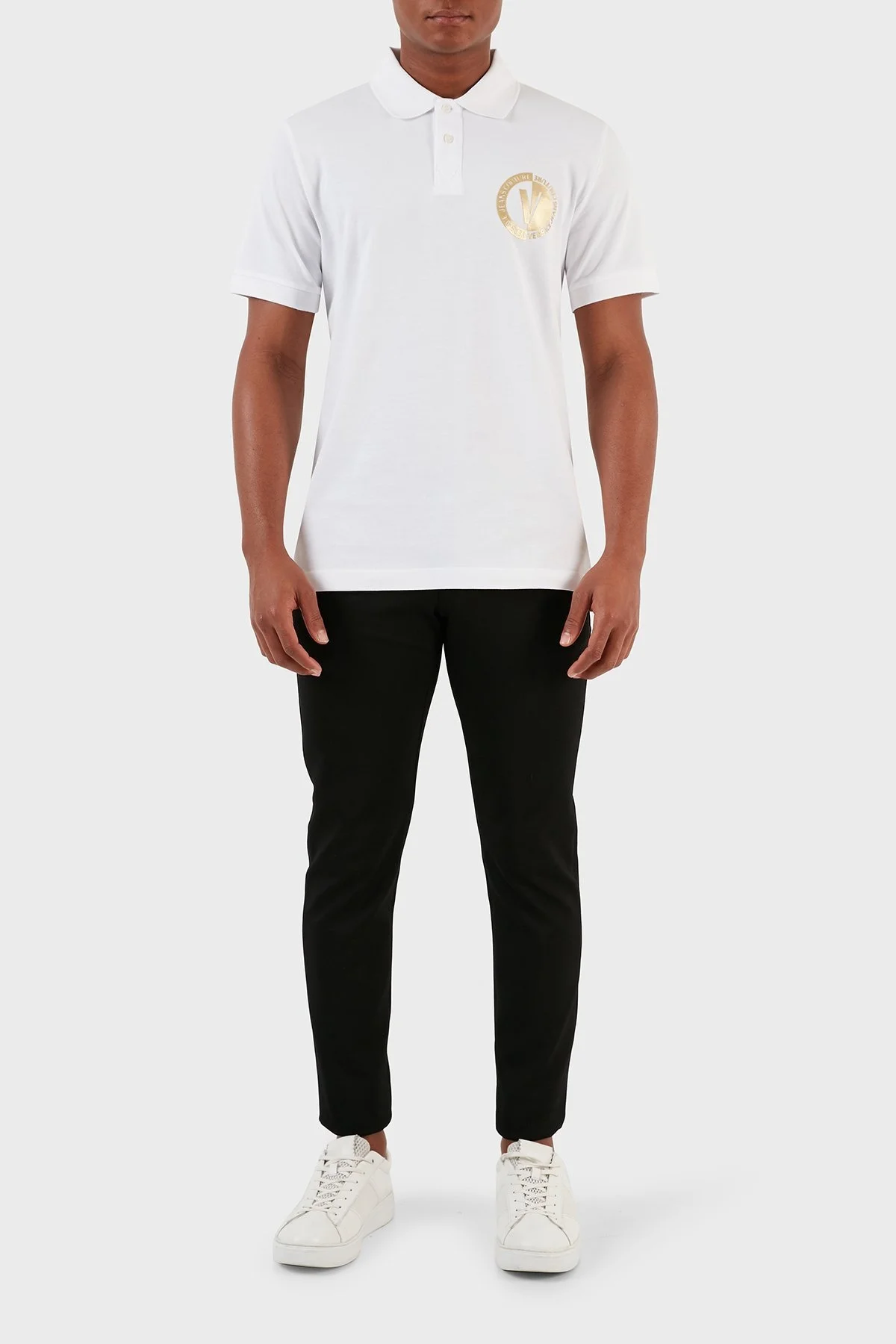 Versace Jeans Couture Pamuklu Düğmeli Erkek Polo Yaka T Shirt 74GAGT10 CJ01T G03 BEYAZ - 4