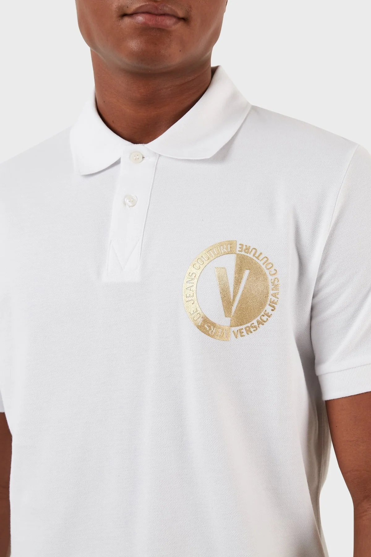 Versace Jeans Couture Pamuklu Düğmeli Erkek Polo Yaka T Shirt 74GAGT10 CJ01T G03 BEYAZ - 5
