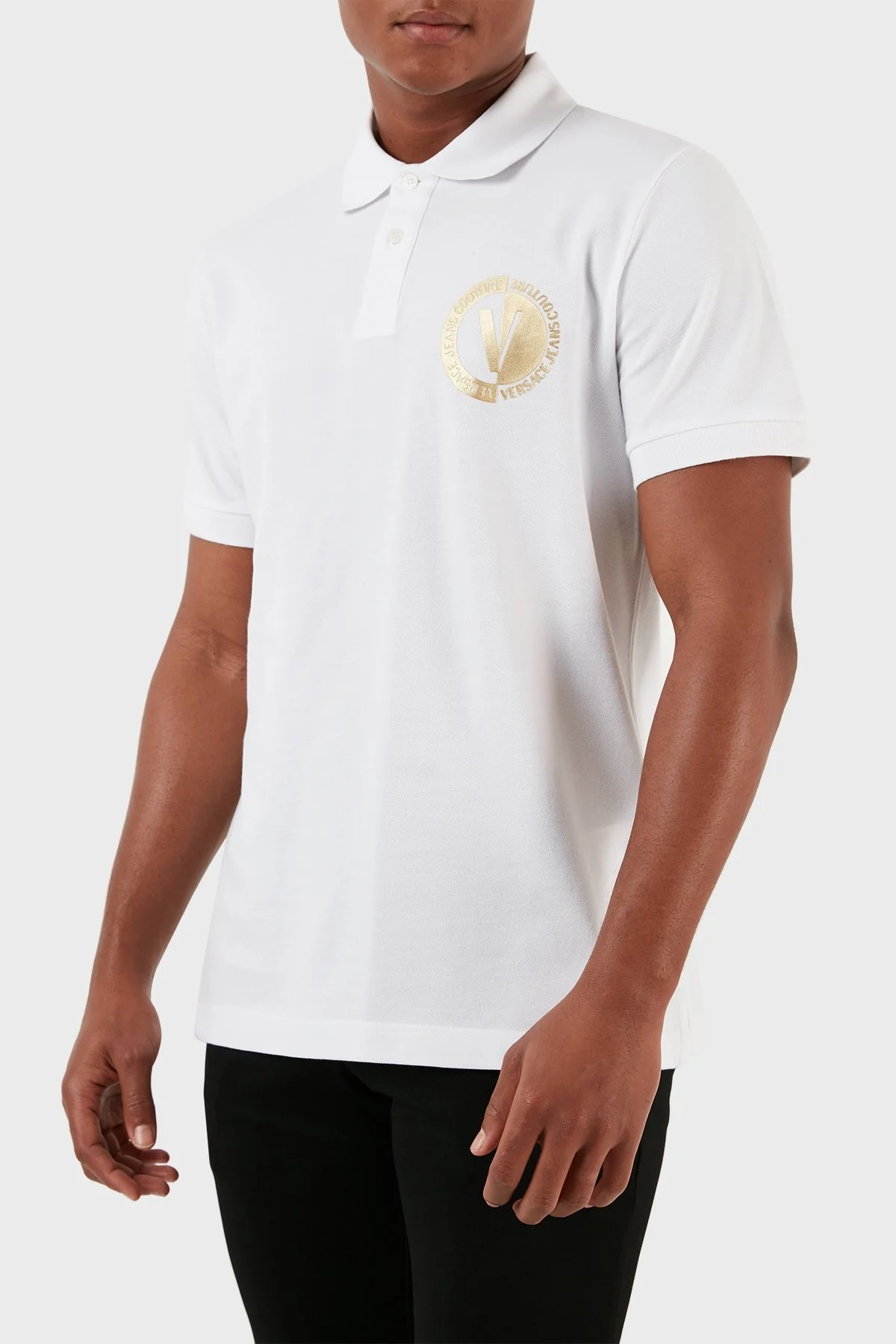 Versace Jeans Couture Pamuklu Düğmeli Erkek Polo Yaka T Shirt 74GAGT10 CJ01T G03 BEYAZ - 6