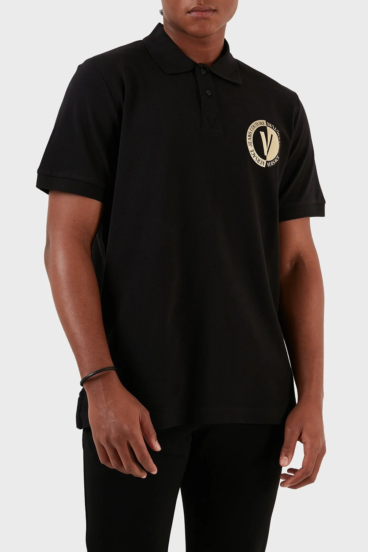 Versace Jeans Couture Pamuklu Düğmeli Erkek Polo Yaka T Shirt 74GAGT10 CJ01T G89 SİYAH - 1
