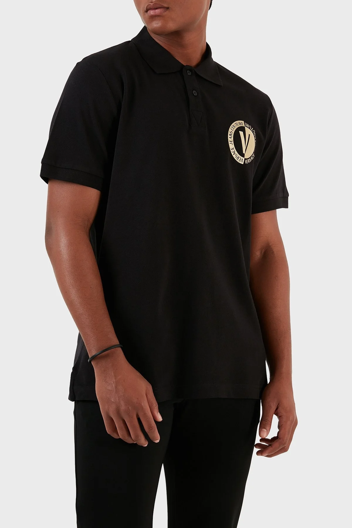 Versace Jeans Couture Pamuklu Düğmeli Erkek Polo Yaka T Shirt 74GAGT10 CJ01T G89 SİYAH - 3