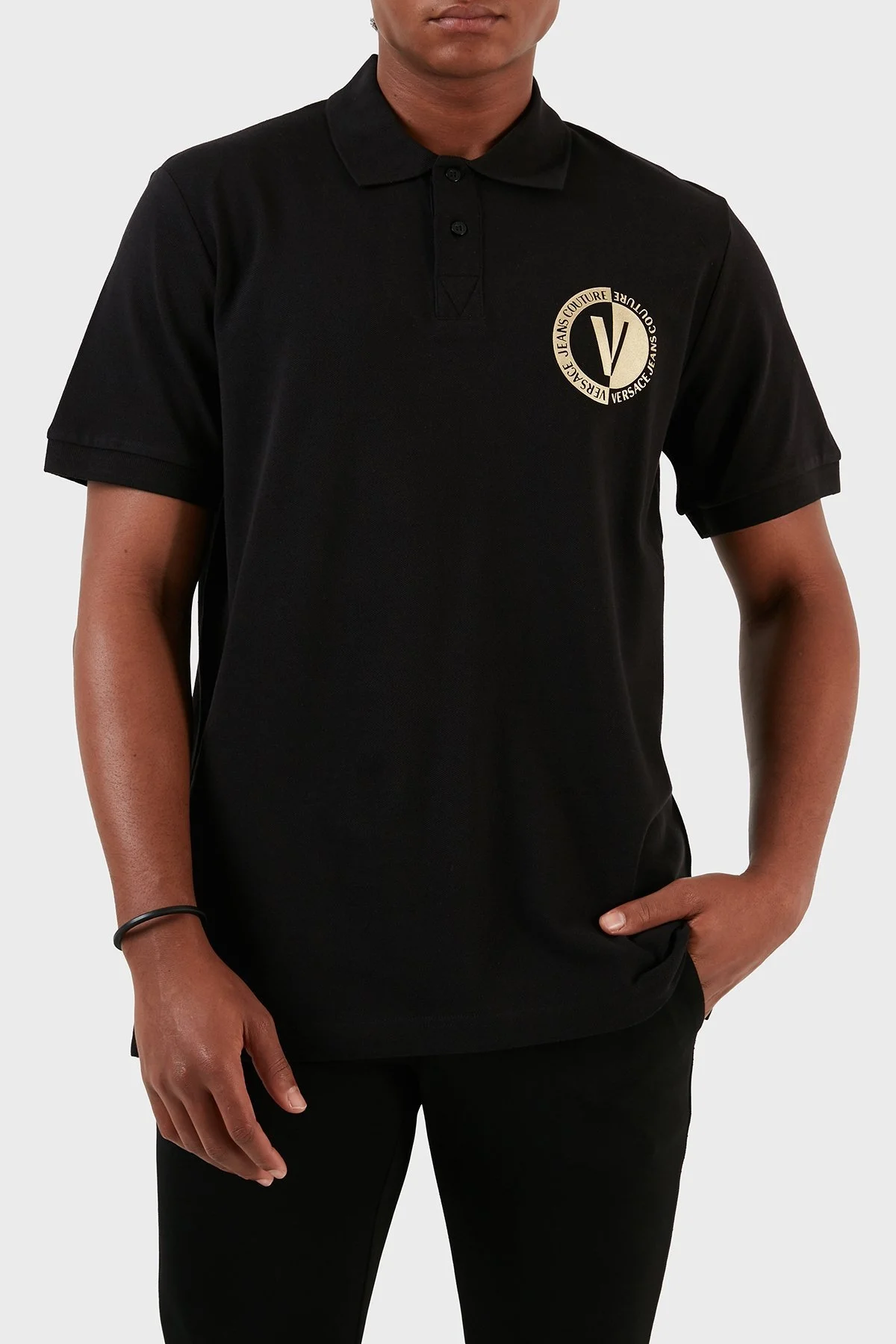 Versace Jeans Couture Pamuklu Düğmeli Erkek Polo Yaka T Shirt 74GAGT10 CJ01T G89 SİYAH - 4