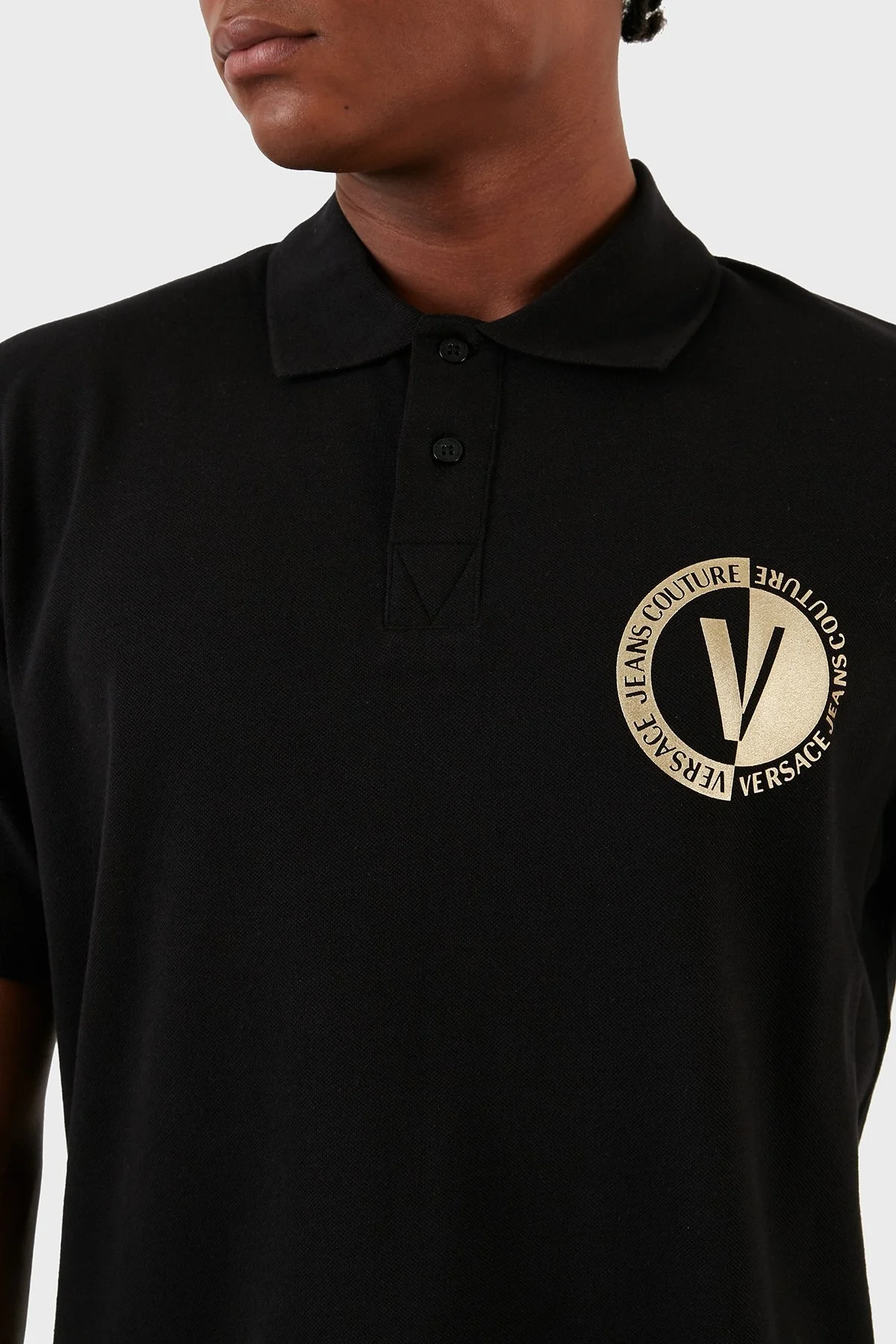 Versace Jeans Couture Pamuklu Düğmeli Erkek Polo Yaka T Shirt 74GAGT10 CJ01T G89 SİYAH - 5