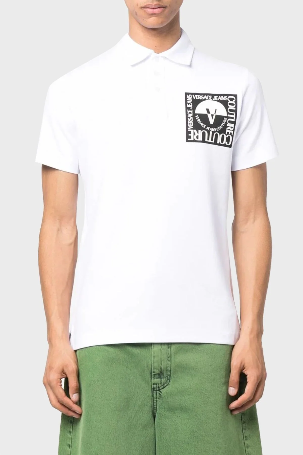 Versace Jeans Couture Pamuklu Düğmeli Erkek Polo Yaka T Shirt 74GAGT15 CJ02O 003 BEYAZ - 1