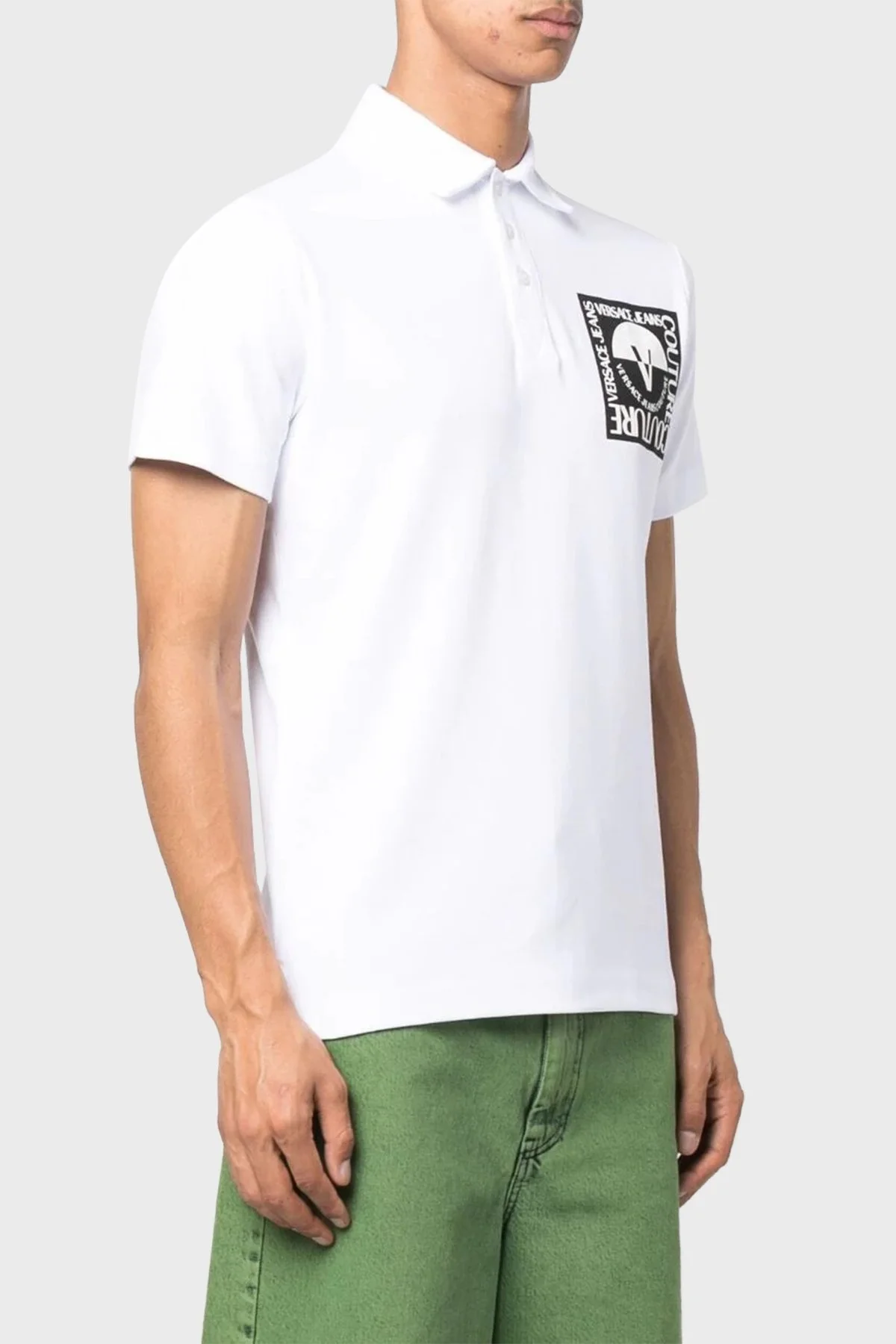 Versace Jeans Couture Pamuklu Düğmeli Erkek Polo Yaka T Shirt 74GAGT15 CJ02O 003 BEYAZ - 2