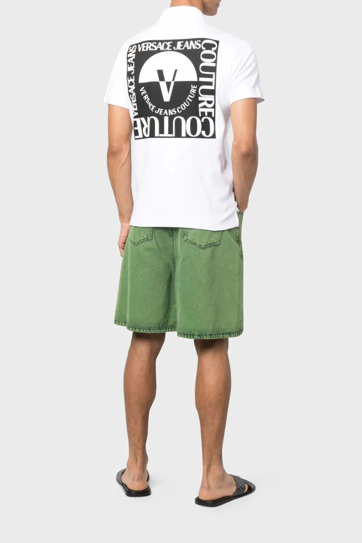 Versace Jeans Couture Pamuklu Düğmeli Erkek Polo Yaka T Shirt 74GAGT15 CJ02O 003 BEYAZ - 3