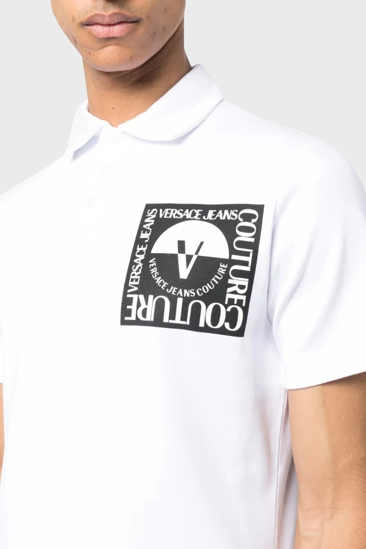 Versace Jeans Couture Pamuklu Düğmeli Erkek Polo Yaka T Shirt 74GAGT15 CJ02O 003 BEYAZ - 4