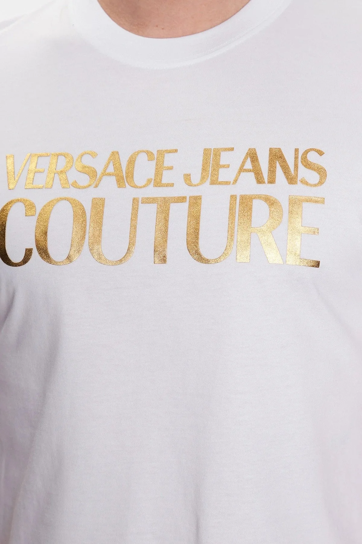 Versace Jeans Couture Pamuklu Logo Baskılı Bisiklet Yaka Regular Fit Erkek T Shirt 74GAHT01 CJ00T G03 BEYAZ - 4