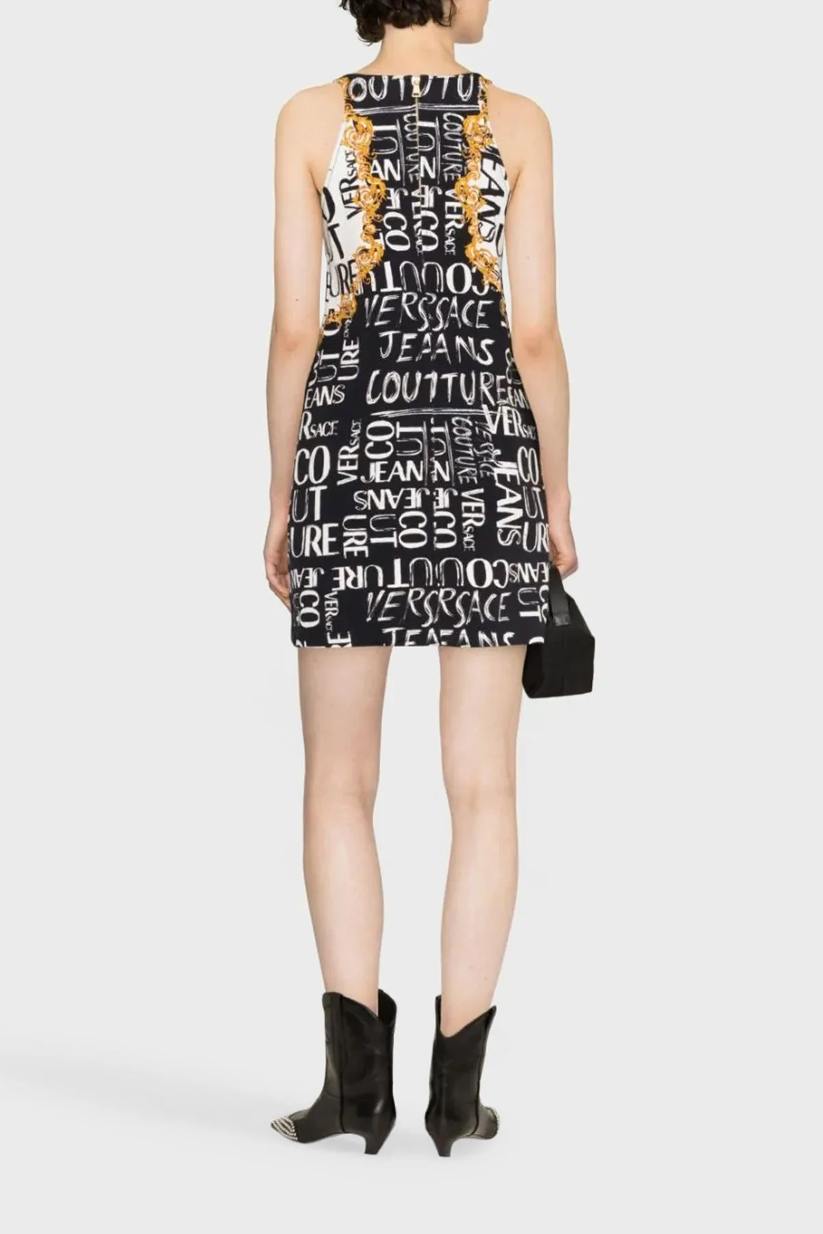 Versace Jeans Couture Pamuklu Logo Desen Baskılı Bisiklet Yaka Mini Bayan Elbise 74HAO95P ES054L54 G89 SİYAH - 3