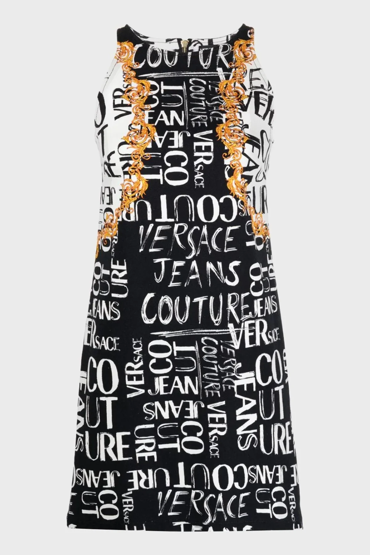 Versace Jeans Couture Pamuklu Logo Desen Baskılı Bisiklet Yaka Mini Kadın Elbise 74HAO95P ES054L54 G89 SİYAH - 4