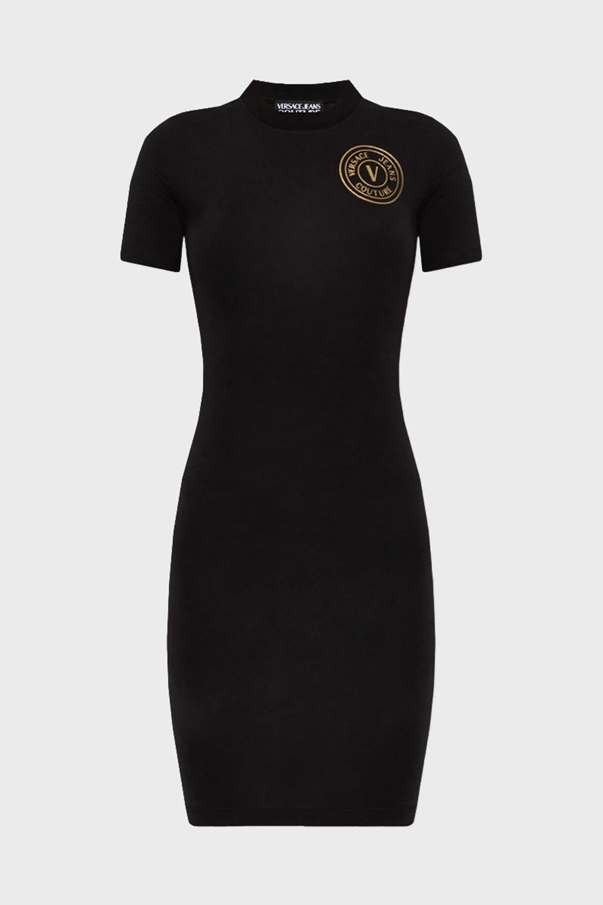 Versace Jeans Couture Pamuklu Logo Detaylı Mini T shirt Bayan Elbise 74HAOT06 CJ03T G89 SİYAH-GOLD - 4