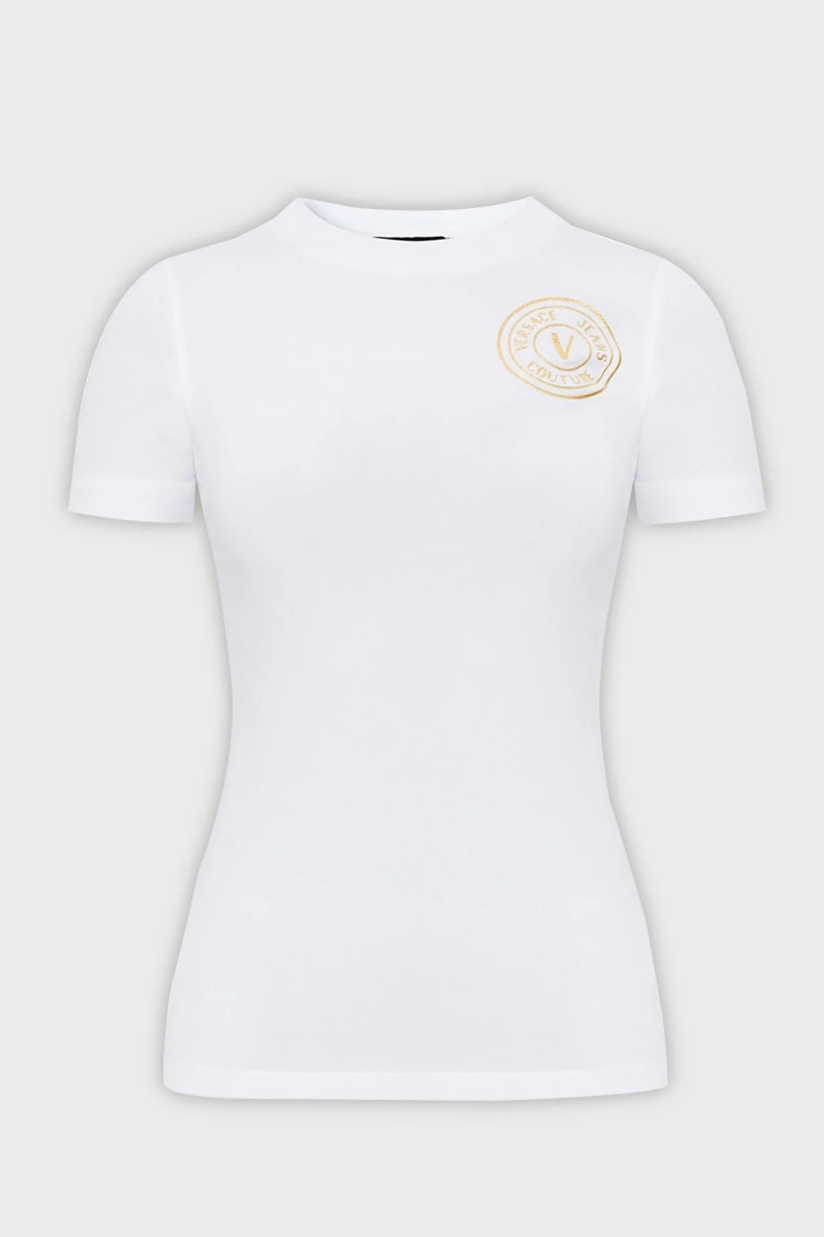 Versace Jeans Couture Pamuklu Logolu Bisiklet Yaka Slim Fit Bayan T Shirt 74HAHT06 CJ03T G03 BEYAZ - 5