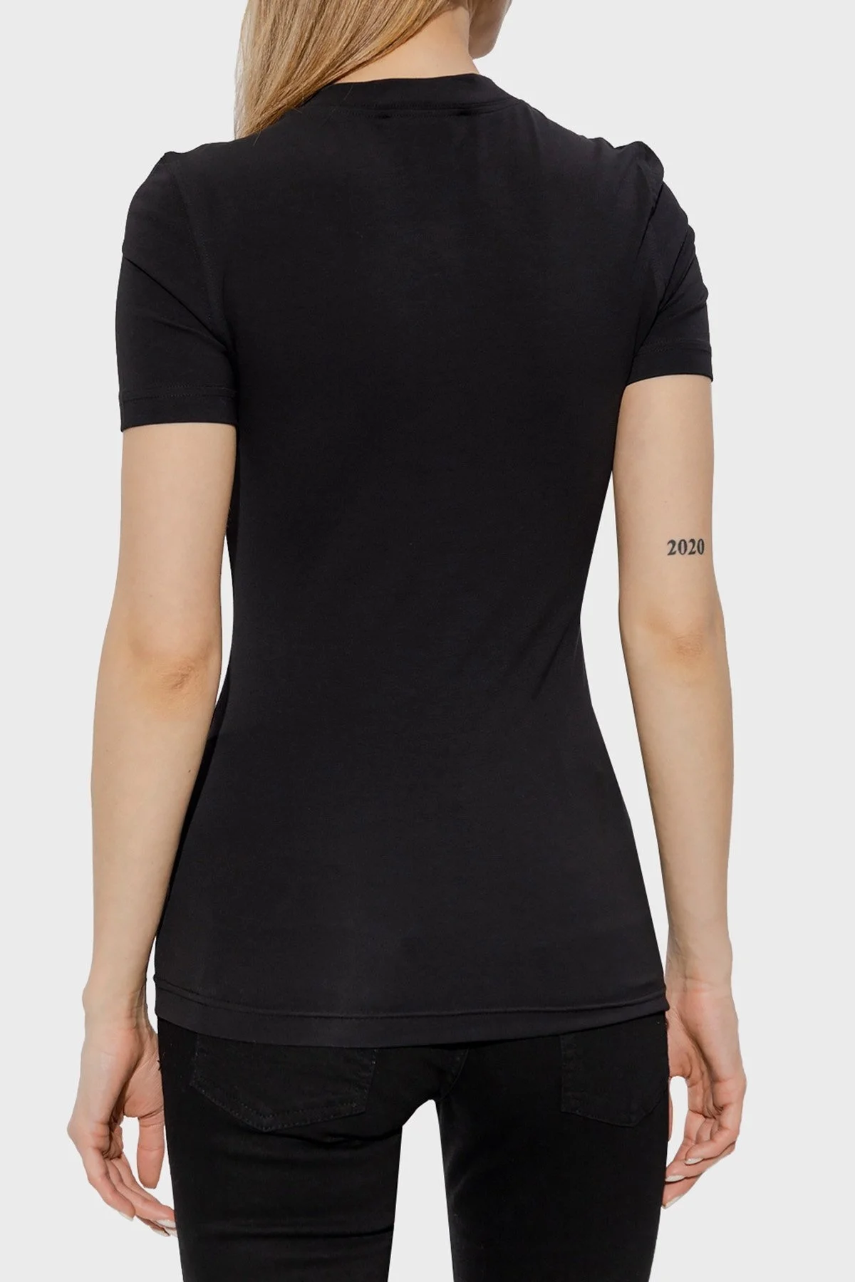 Versace Jeans Couture Pamuklu Logolu Bisiklet Yaka Slim Fit Bayan T Shirt 74HAHT06 CJ03T G89 SİYAH - 2