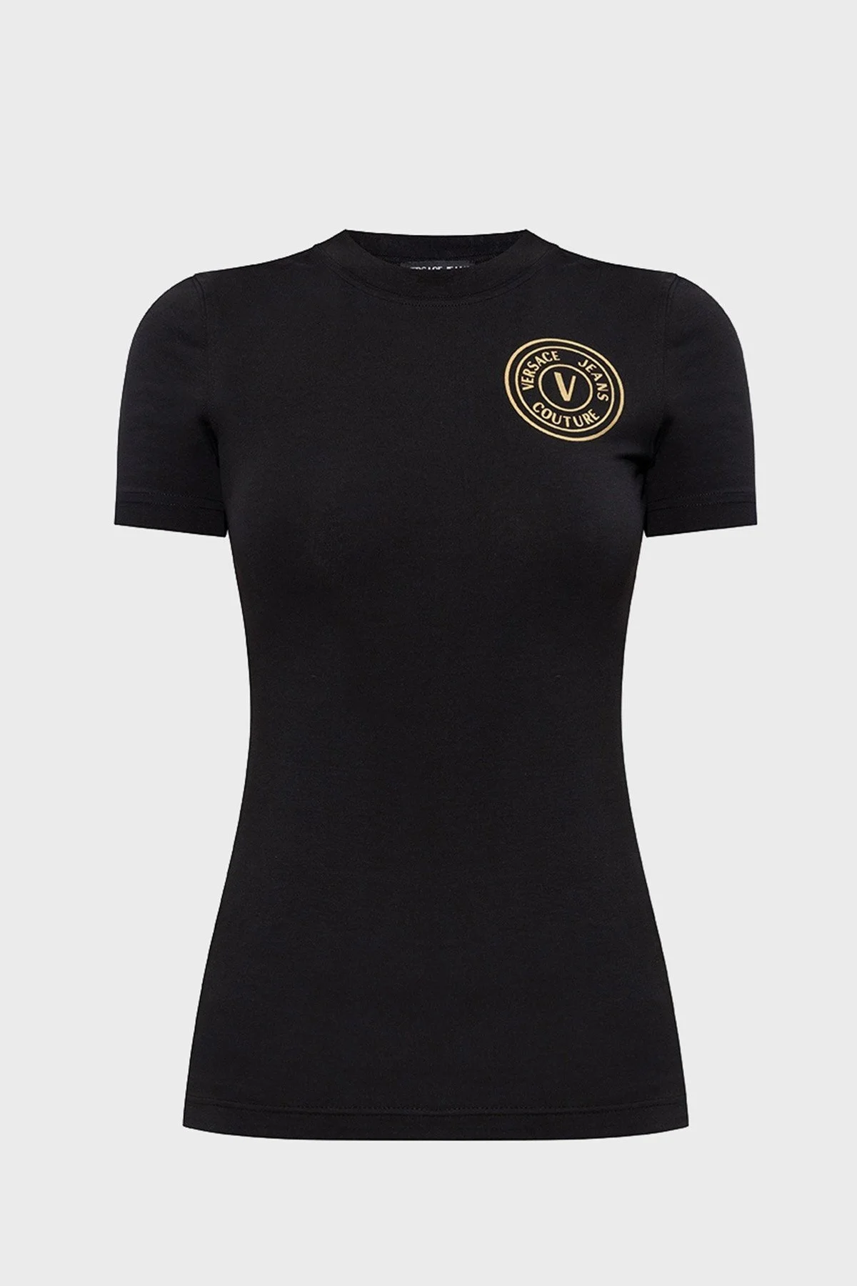 Versace Jeans Couture Pamuklu Logolu Bisiklet Yaka Slim Fit Bayan T Shirt 74HAHT06 CJ03T G89 SİYAH - 5