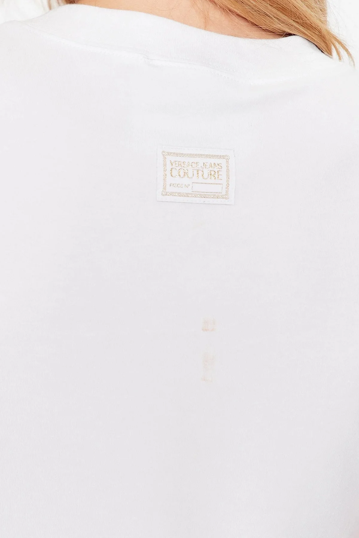 Versace Jeans Couture Pamuklu Logolu Zincir Kolyeli Regular Fit Bayan T Shirt 74HAHE05 CJ02E 003 BEYAZ - 5