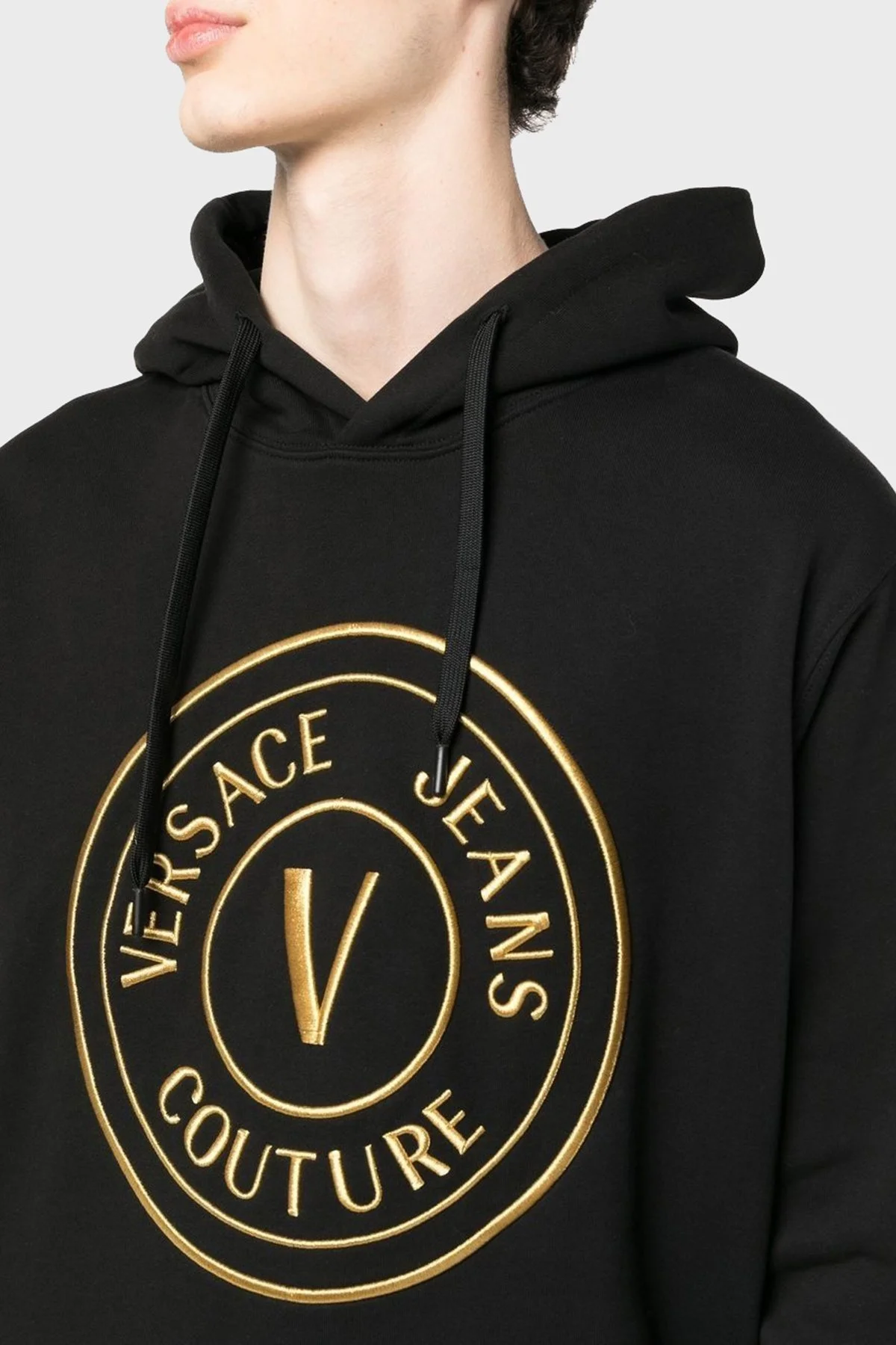Versace Jeans Couture Pamuklu Loose Fit Kapüşonlu Erkek Sweat 74GAIT05 CF01T G89 SİYAH - 4