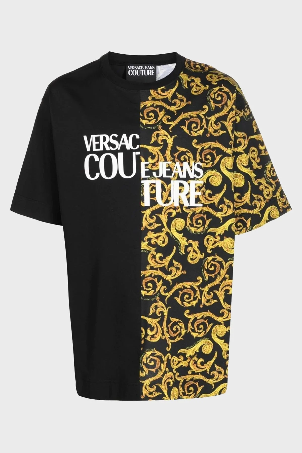 Versace Jeans Couture Pamuklu Oversize Bisiklet Yaka Erkek T Shirt 74GAHE06 CJ00E G89 SİYAH-GOLD - 5