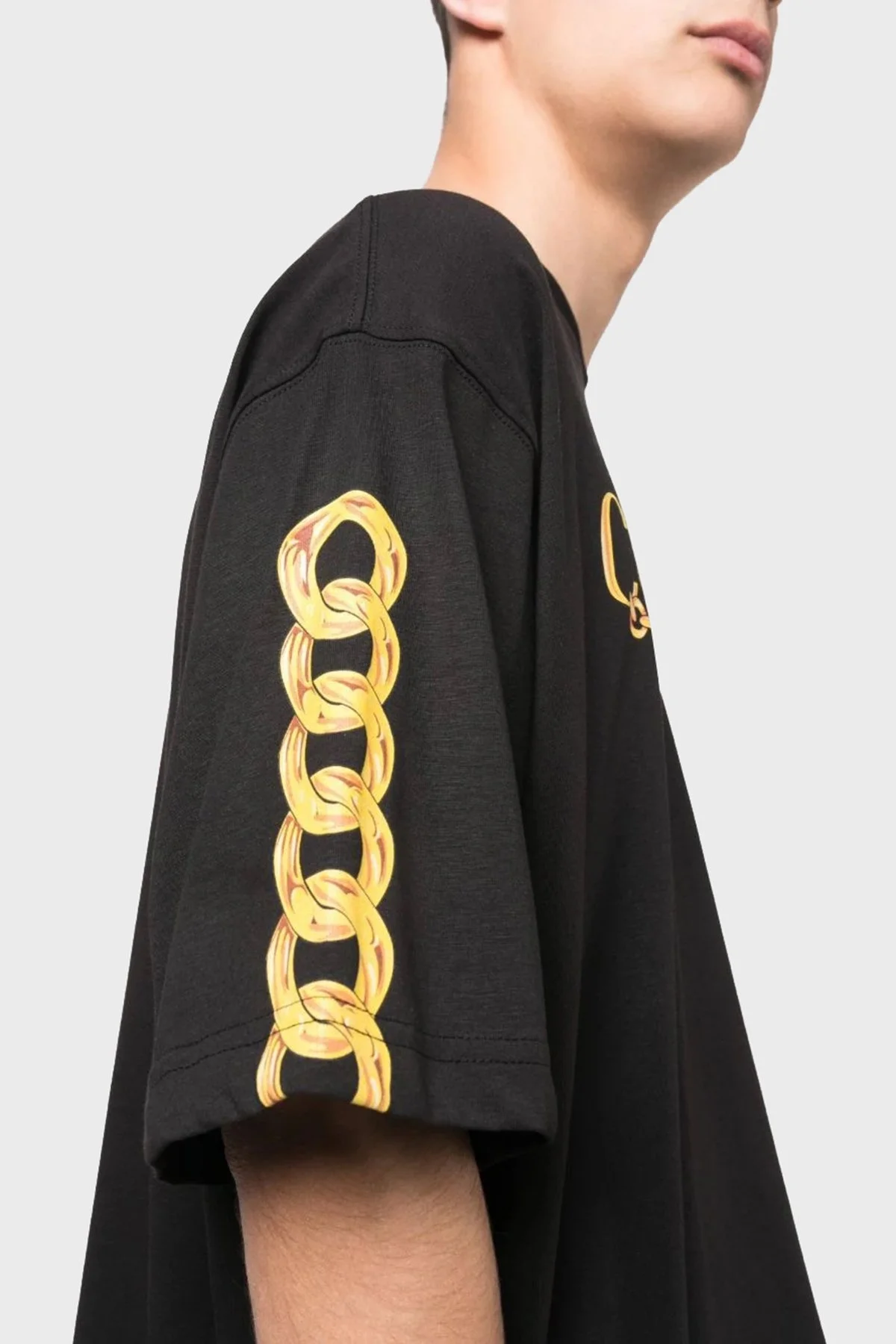 Versace Jeans Couture Pamuklu Oversize Erkek T Shirt 75GAHF01 CJ00F G89 SİYAH GOLD - 9