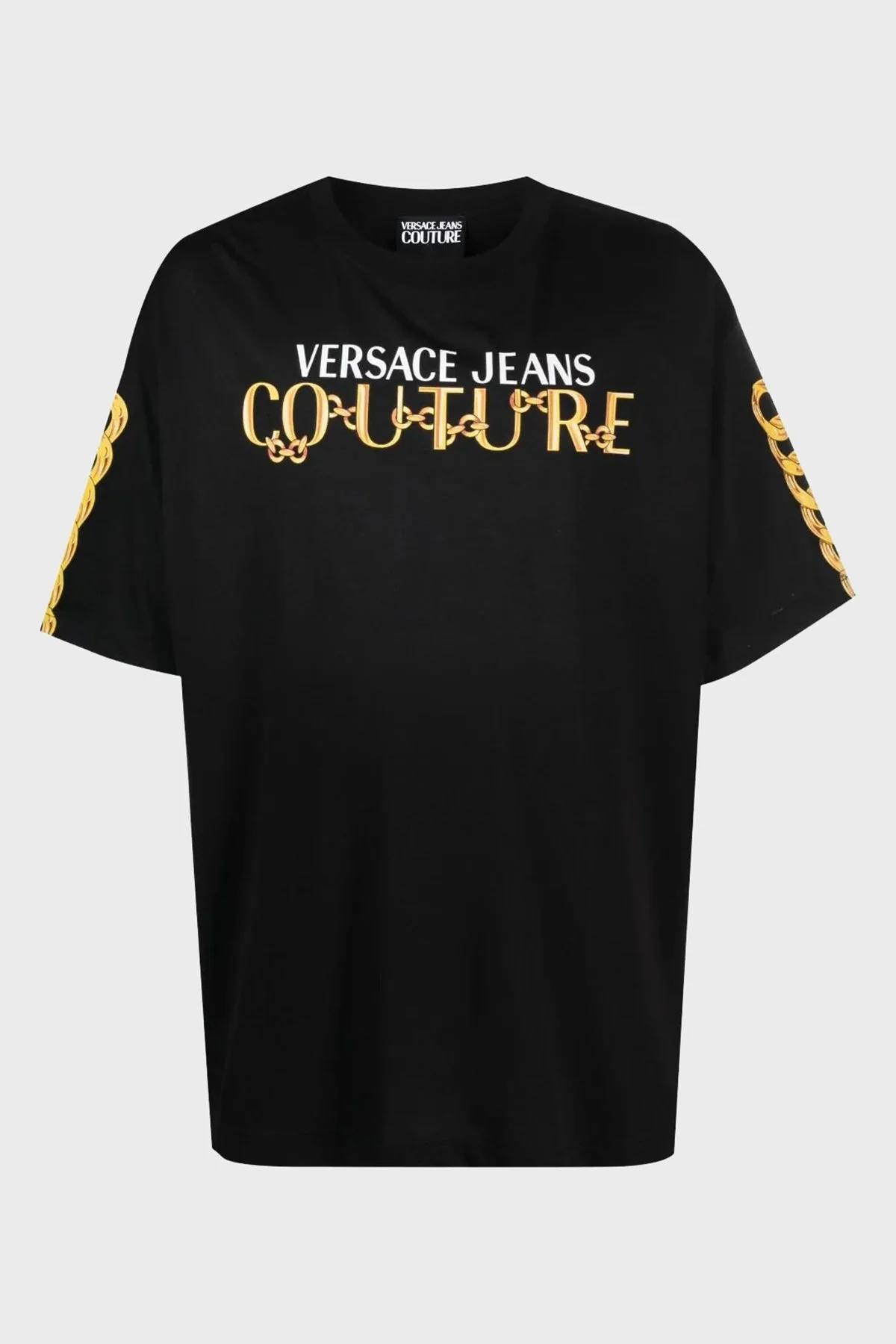 Versace Jeans Couture Pamuklu Oversize Erkek T Shirt 75GAHF01 CJ00F G89 SİYAH GOLD - 10