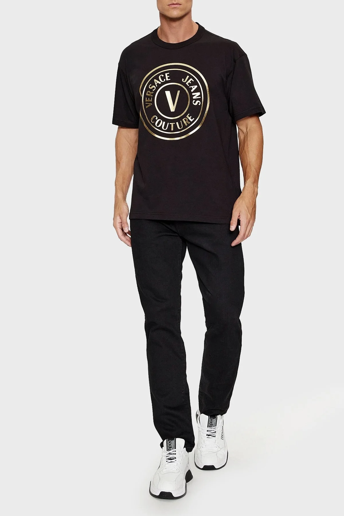 Versace Jeans Couture Pamuklu Oversize Erkek T Shirt 75GAHT05 CJ00T G89 SİYAH - 3