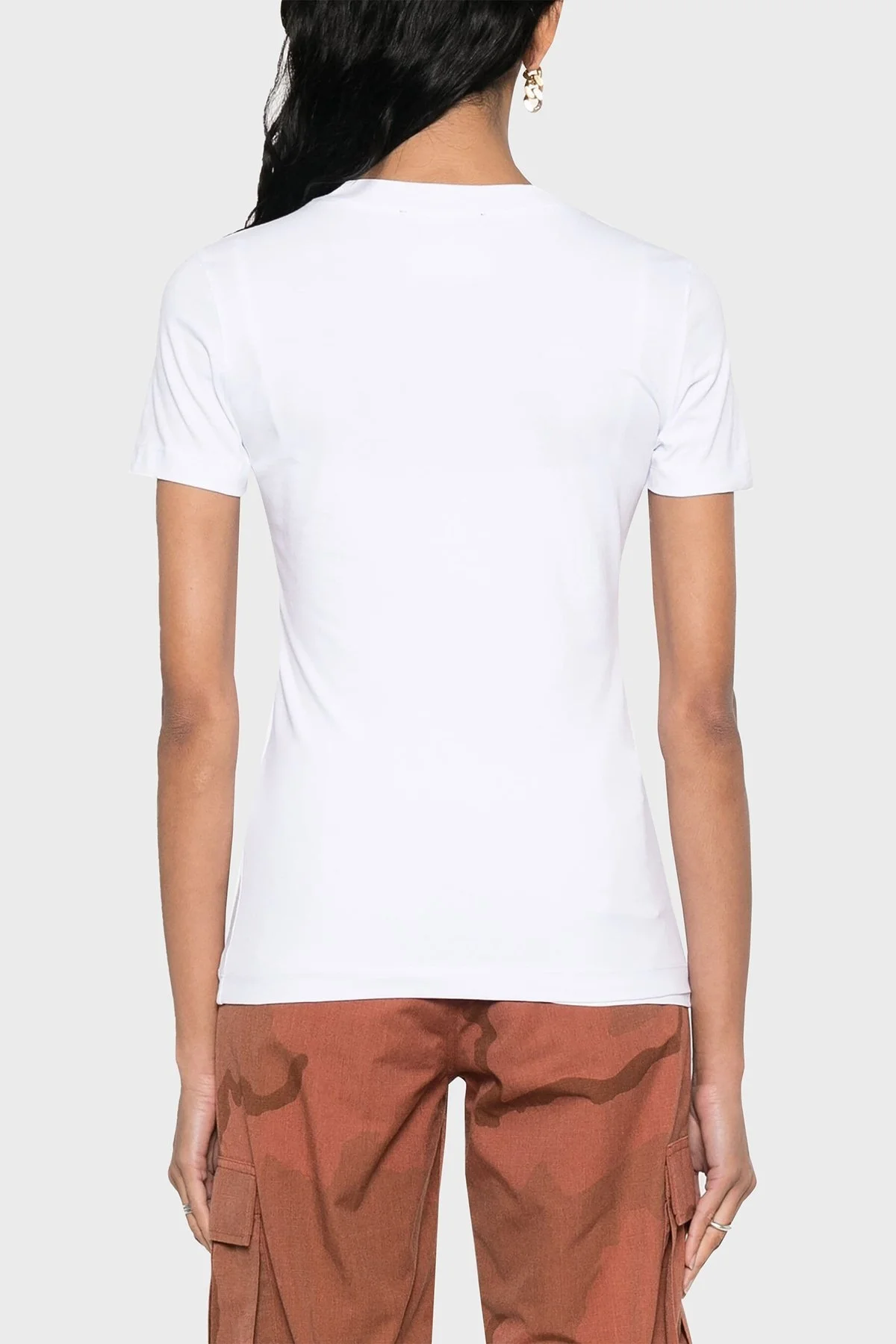 Versace Jeans Couture Pamuklu Regular Fit Bisiklet Yaka Bayan T Shirt 76HAHT02 CJ03T G03 BEYAZ - 3