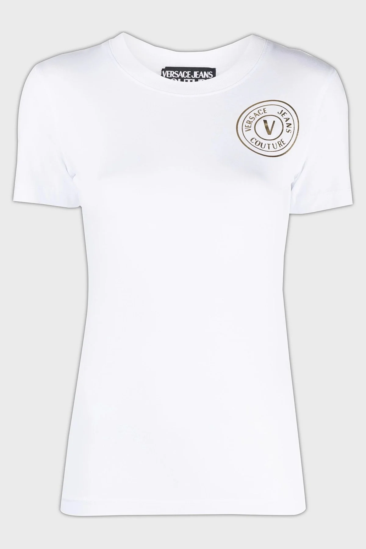 Versace Jeans Couture Pamuklu Regular Fit Bisiklet Yaka Bayan T Shirt 76HAHT02 CJ03T G03 BEYAZ - 5