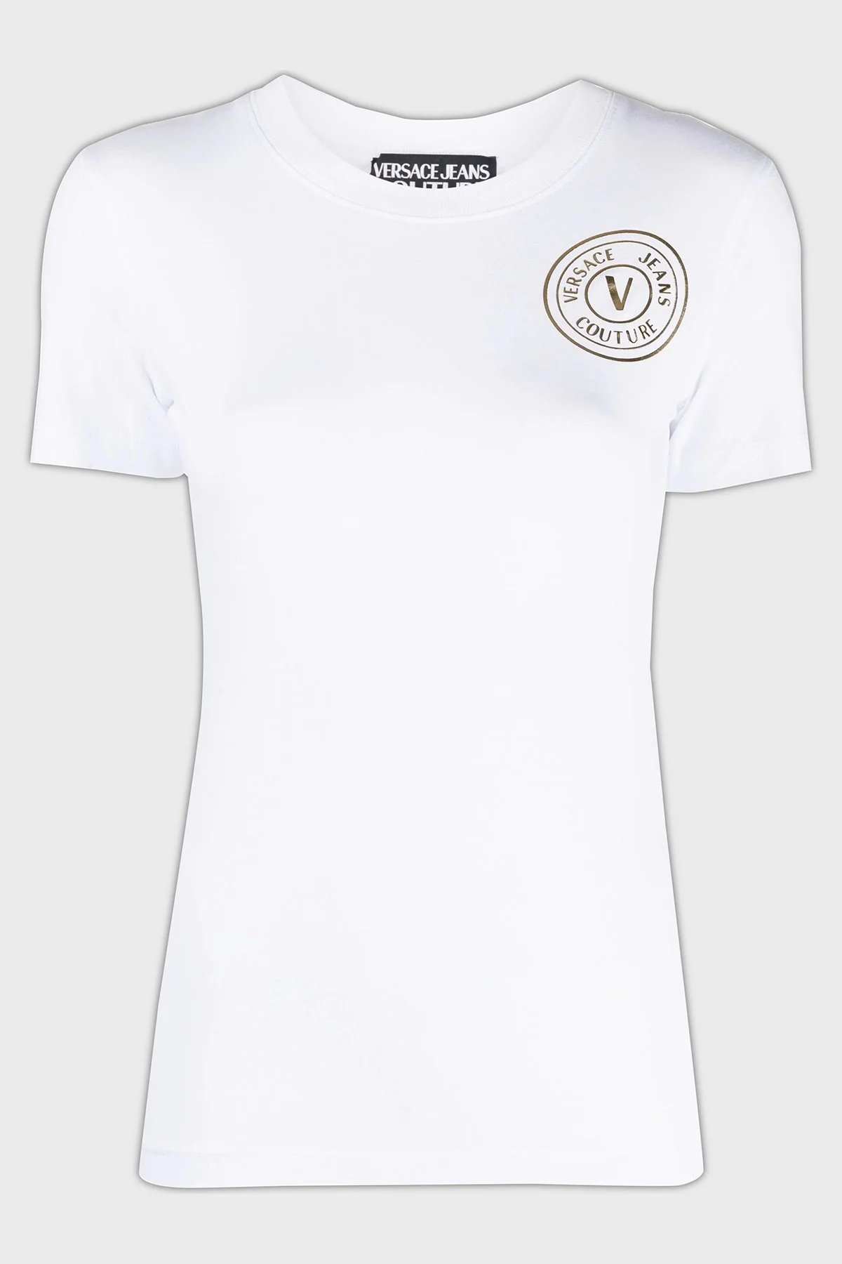 Versace Jeans Couture Pamuklu Regular Fit Bisiklet Yaka Kadın T Shirt 76HAHT02 CJ03T G03 BEYAZ - 5