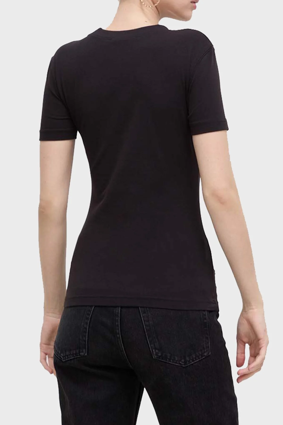 Versace Jeans Couture Pamuklu Regular Fit Bisiklet Yaka Bayan T Shirt 76HAHT02 CJ03T G89 SİYAH - 3