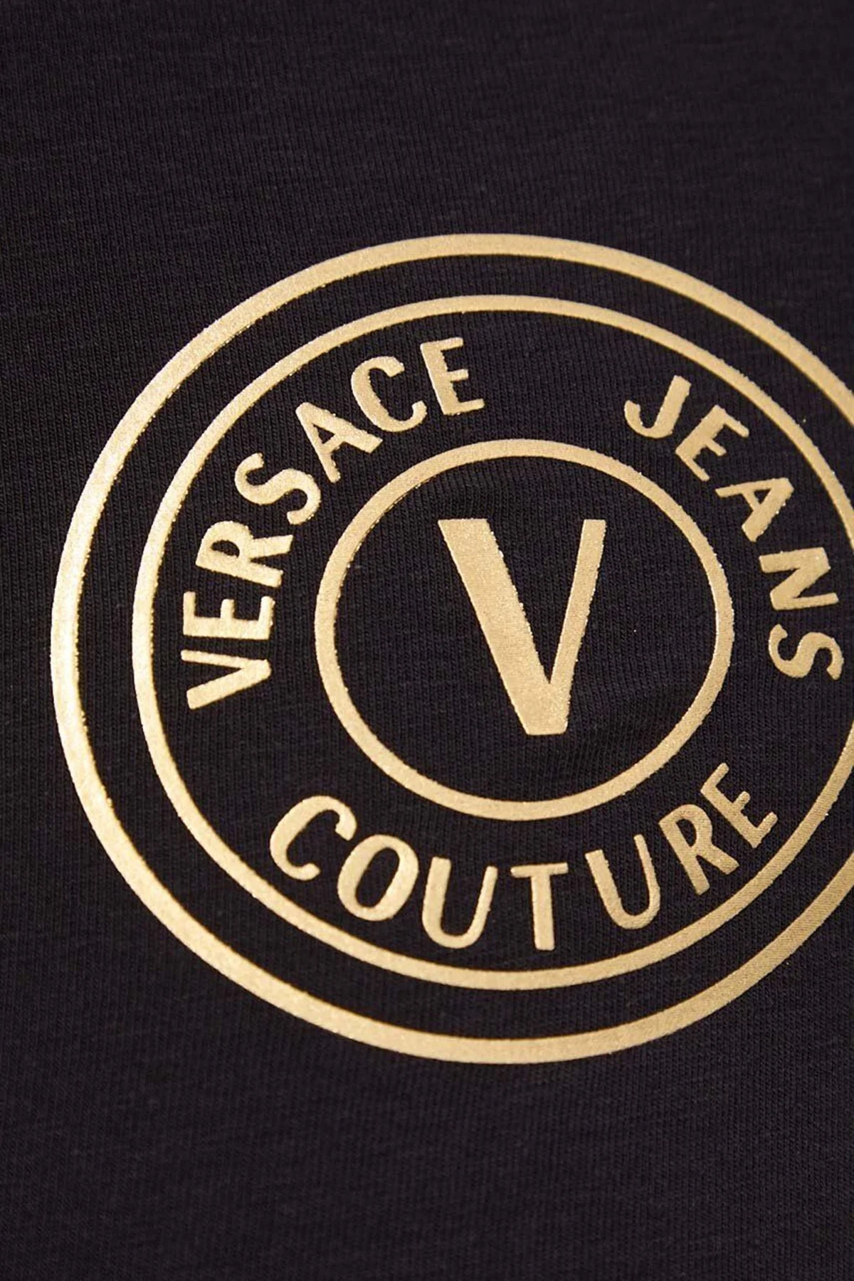 Versace Jeans Couture Pamuklu Regular Fit Bisiklet Yaka Bayan T Shirt 76HAHT02 CJ03T G89 SİYAH - 5