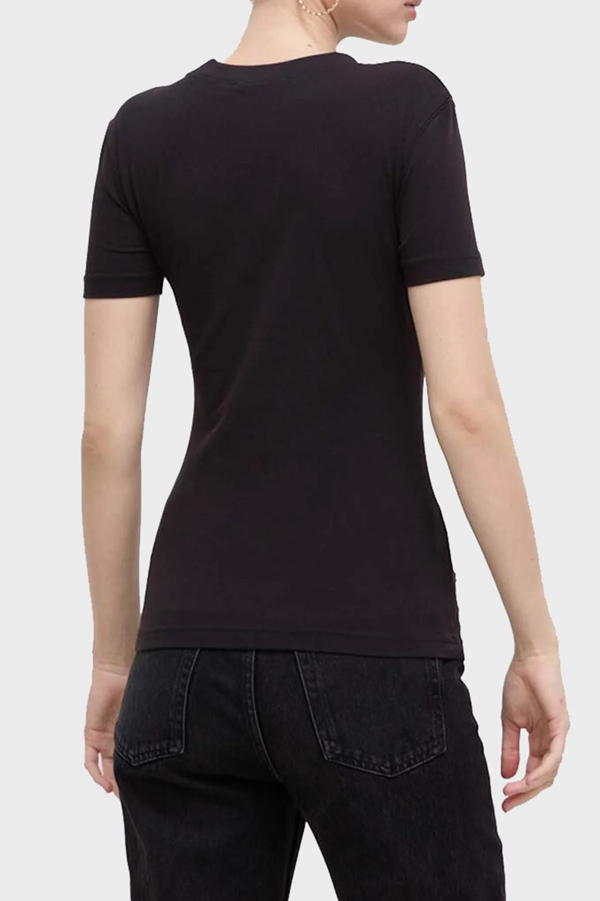 Versace Jeans Couture Pamuklu Regular Fit Bisiklet Yaka Kadın T Shirt 76HAHT02 CJ03T G89 SİYAH - 3