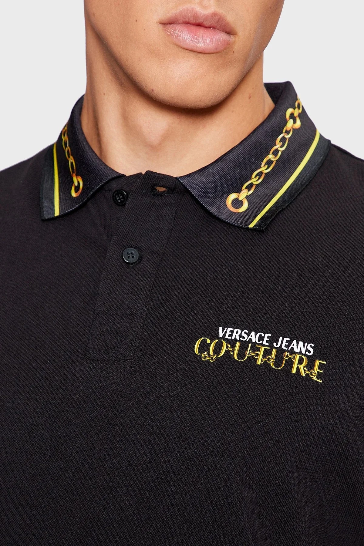 Versace Jeans Couture Pamuklu Regular Fit Erkek Polo Yaka T Shirt 75GAGT01 CJ01T G89 SİYAH - 4