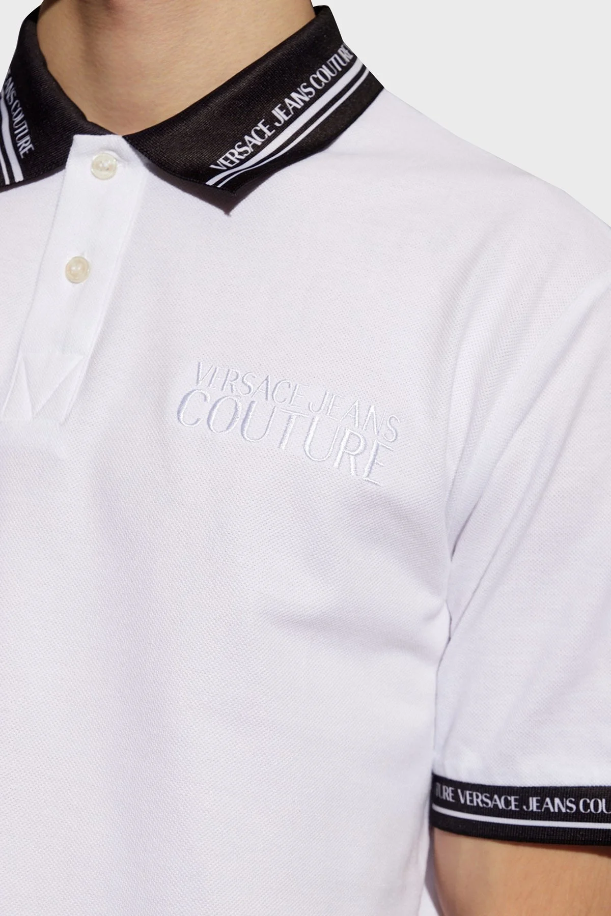 Versace Jeans Couture Pamuklu Regular Fit Erkek Polo Yaka T Shirt 76GAGT09 CJ01T 003 BEYAZ - 4