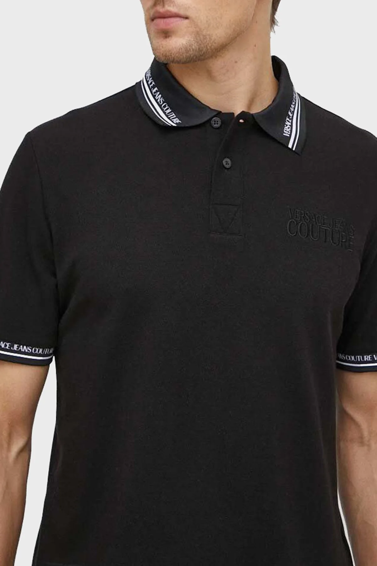Versace Jeans Couture Pamuklu Regular Fit Erkek Polo Yaka T Shirt 76GAGT09 CJ01T 899 SİYAH - 4