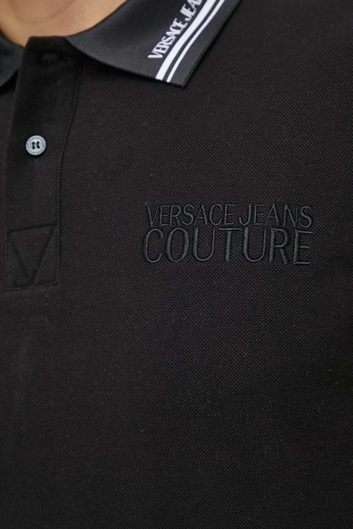 Versace Jeans Couture Pamuklu Regular Fit Erkek Polo Yaka T Shirt 76GAGT09 CJ01T 899 SİYAH - 5