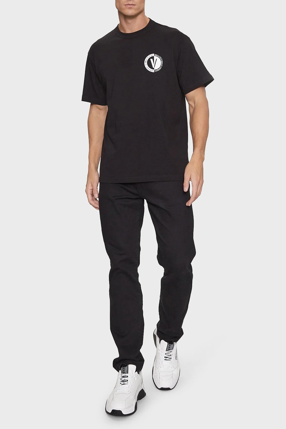 Versace Jeans Couture Pamuklu Regular Fit Erkek T Shirt 75GAHG07 CJ00G 899 SİYAH - 3