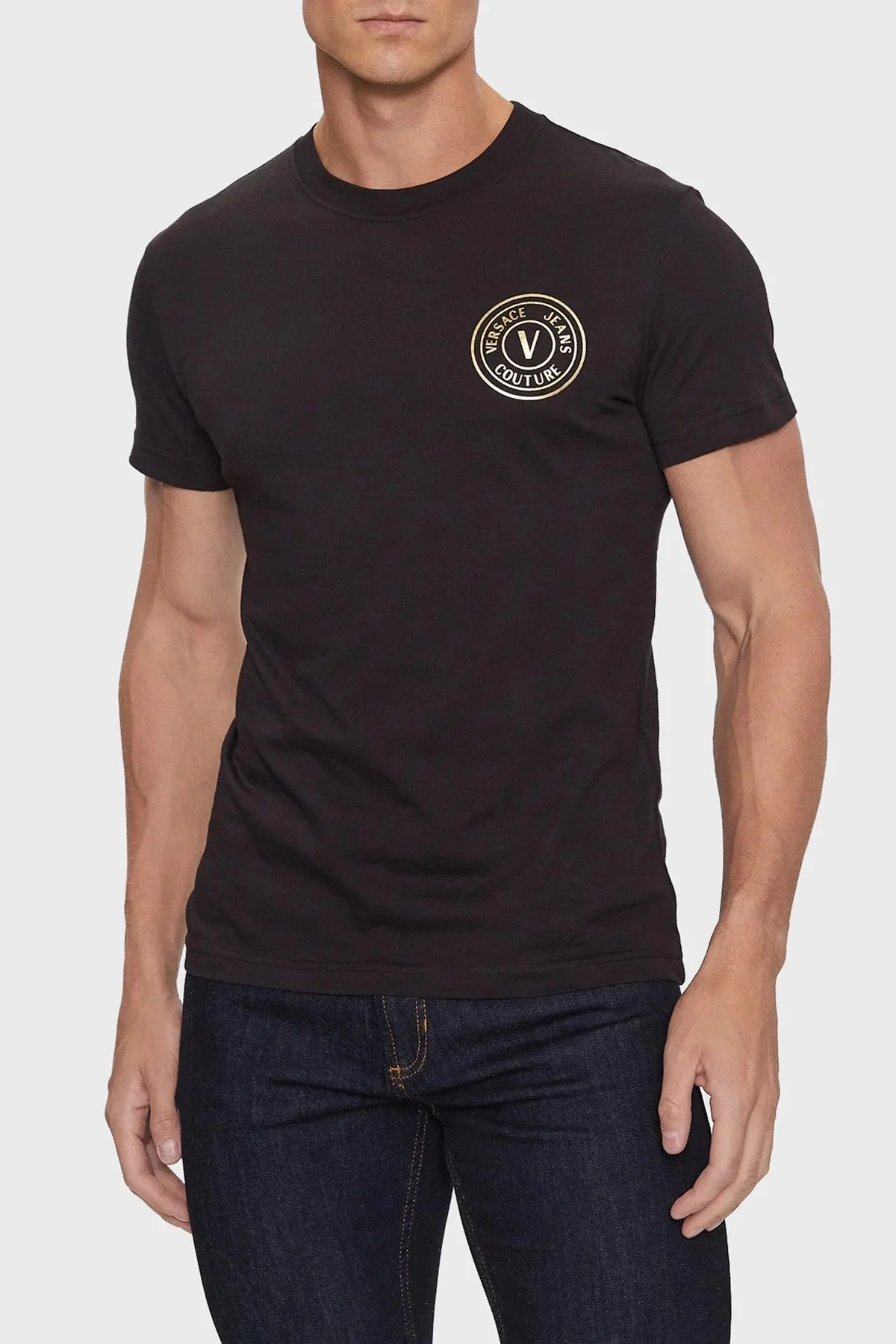 Versace Jeans Couture Pamuklu Regular Fit Erkek T Shirt 75GAHT06 CJ00T G89 SİYAH - 1