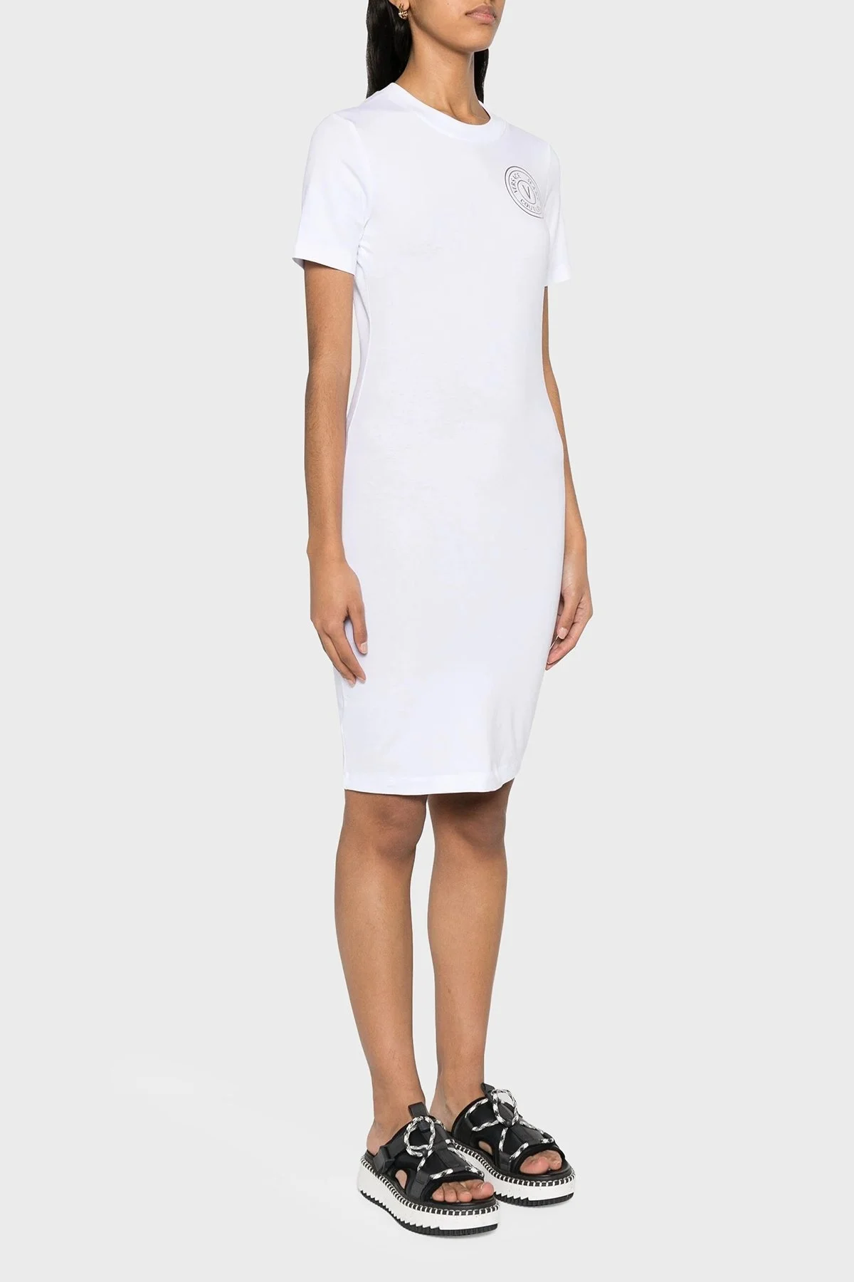 Versace Jeans Couture Pamuklu Slim Fit Mini Bayan Elbise 76HAOT02 CJ03T G03 BEYAZ - 3