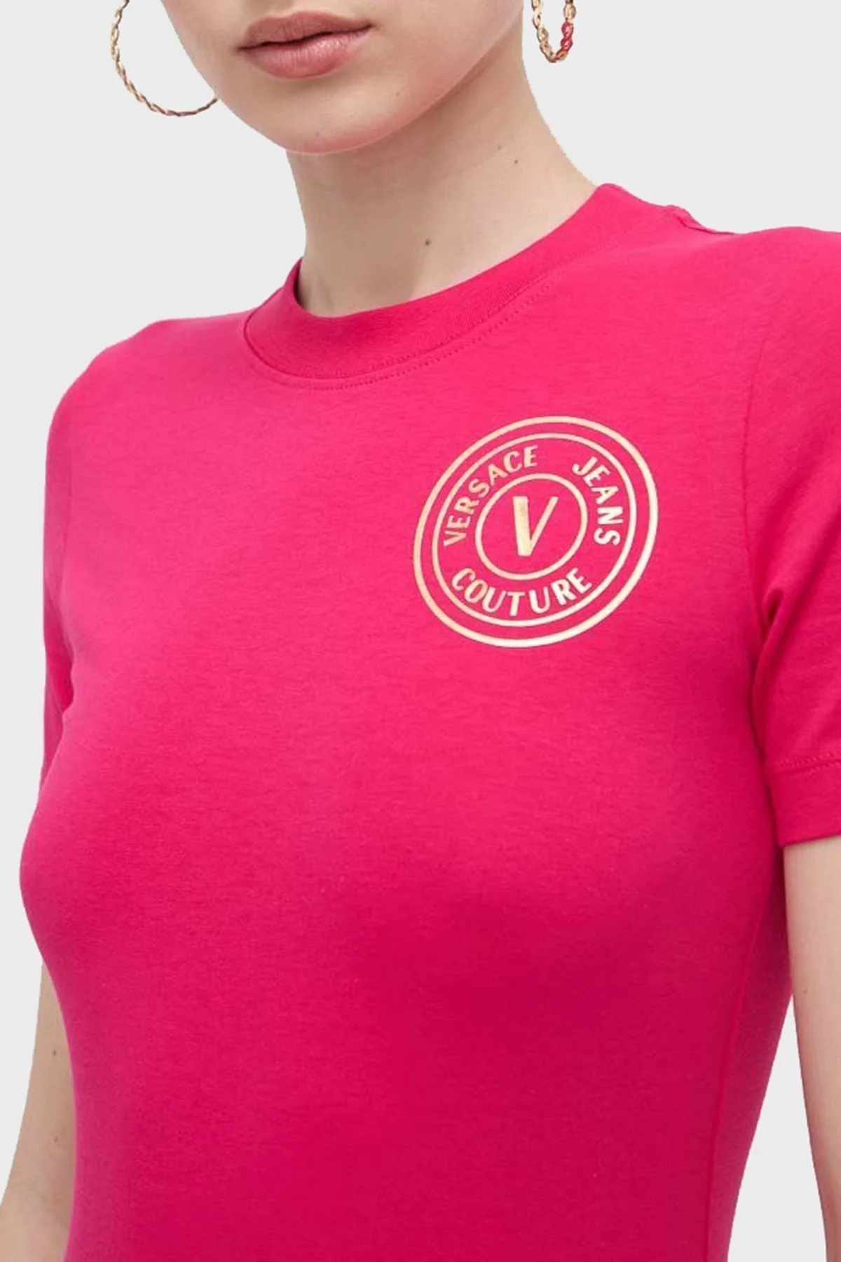 Versace Jeans Couture Pamuklu Slim Fit Mini Bayan Elbise 76HAOT02 CJ03T G49 FUŞYA - 9