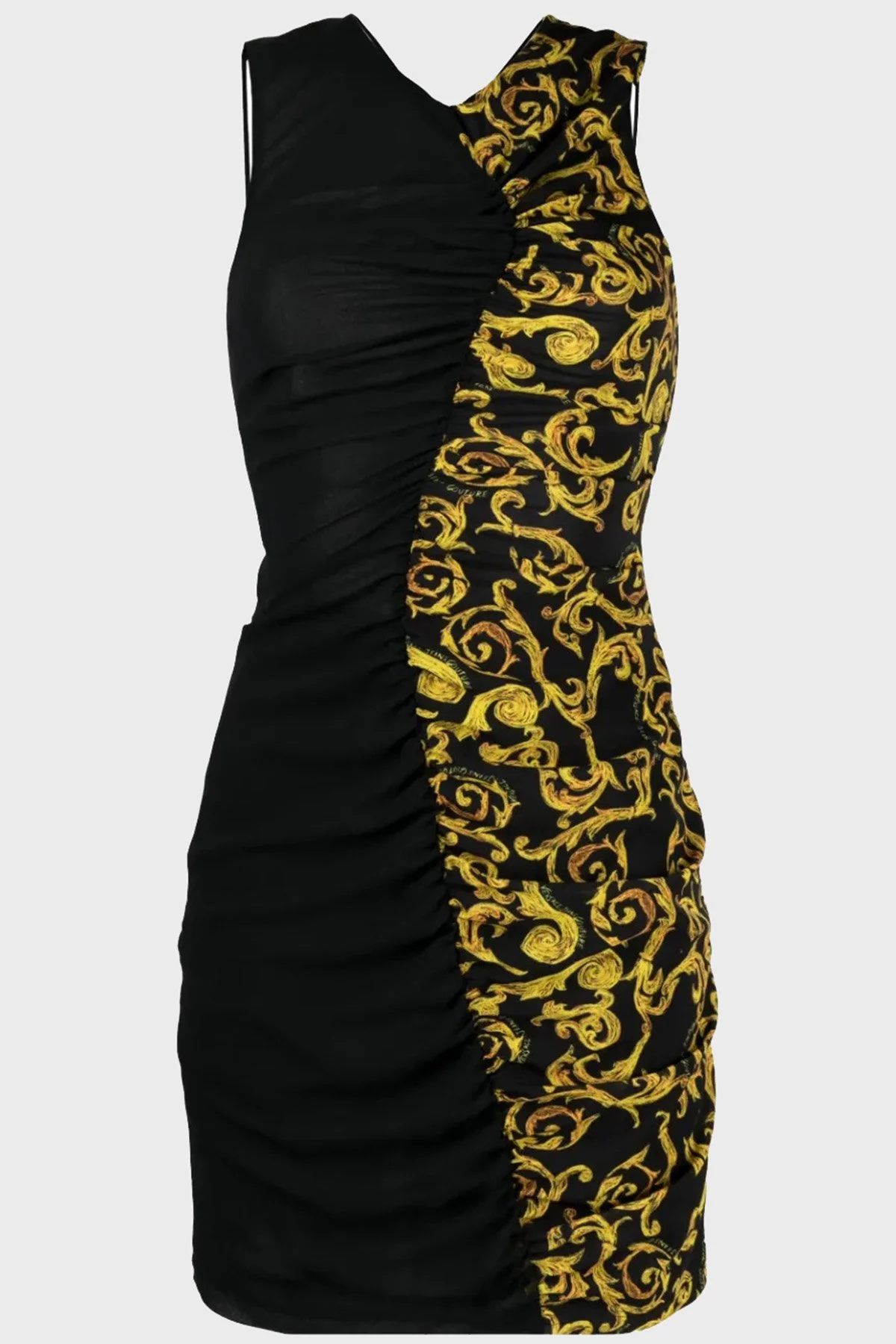 Versace Jeans Couture Plileli Desenli Tasarımlı Sırt Dekolteli Slim Fit Mini Kadın Elbise 74HAO900 NS217 G89 SİYAH - 4