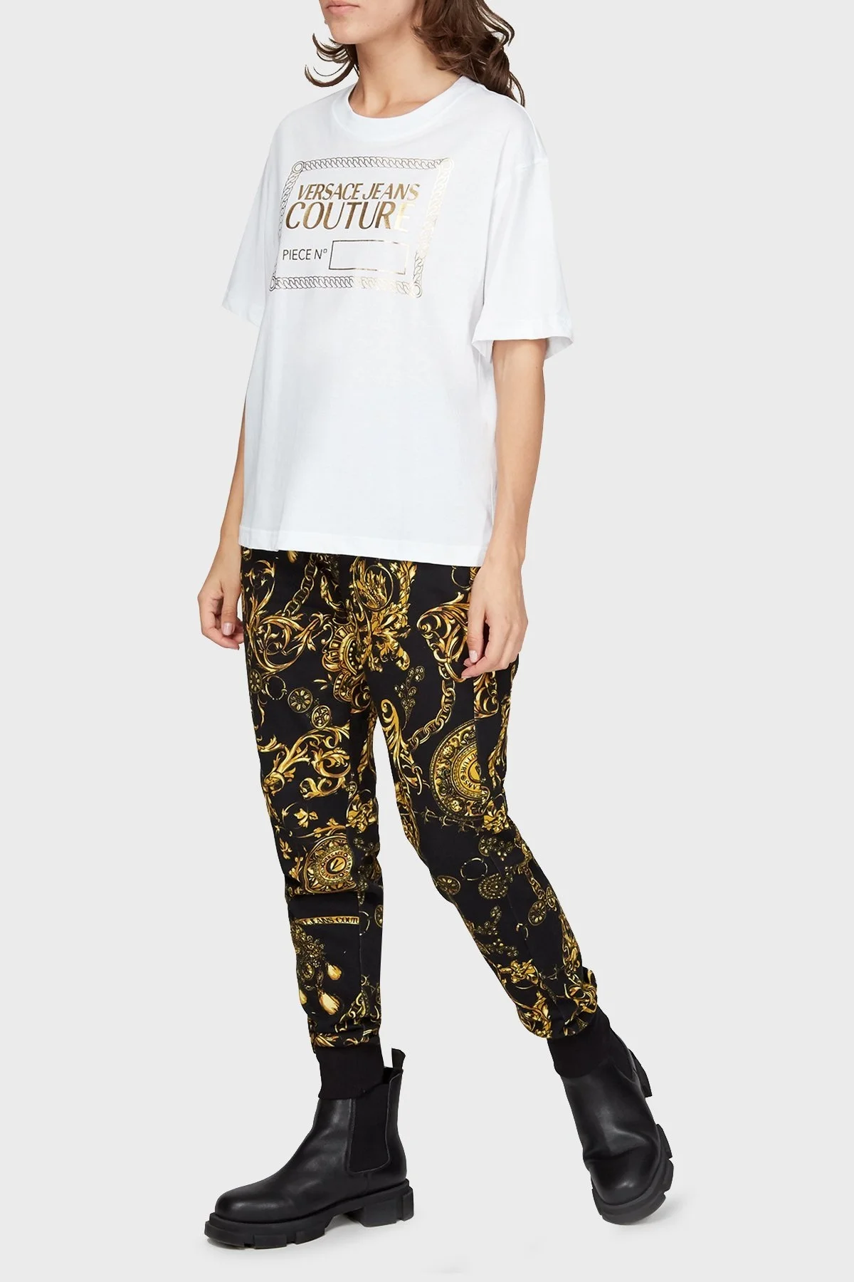 Versace Jeans Couture Regular Fit Belden Bağlamalı Pamuklu Bayan Pantolon 71HAA310 FS002 G89 SİYAH - 4